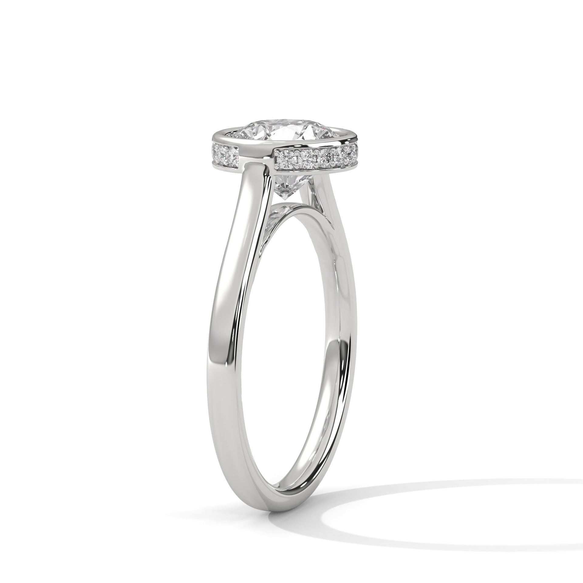 1–2 Carat Round Lab Grown Diamond Solitaire Ring with Hidden Halo | Bezel Setting