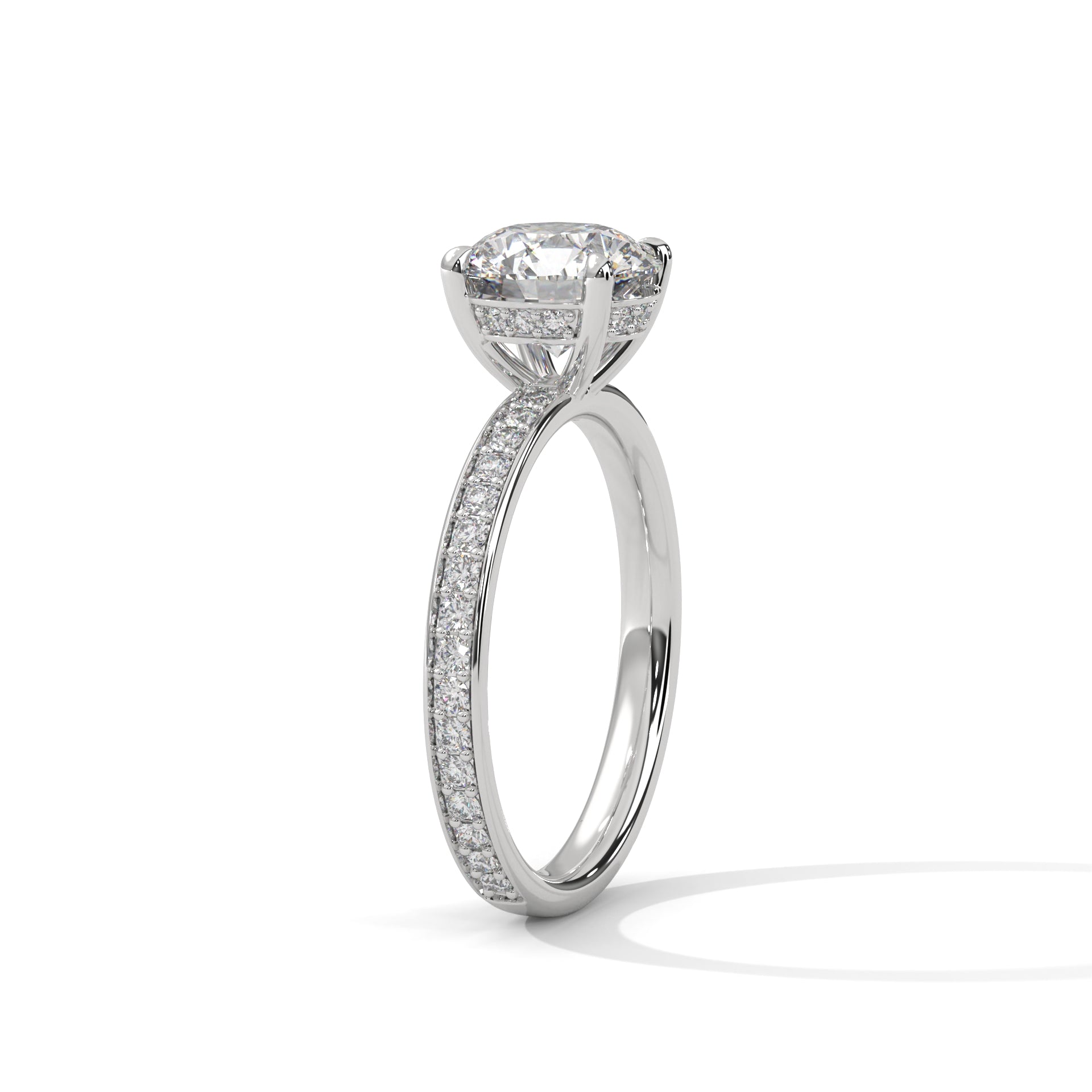 1-3 Carat Round Lab Grown Diamond Solitaire Ring – Pave Setting with Hidden Halo | 18K Gold
