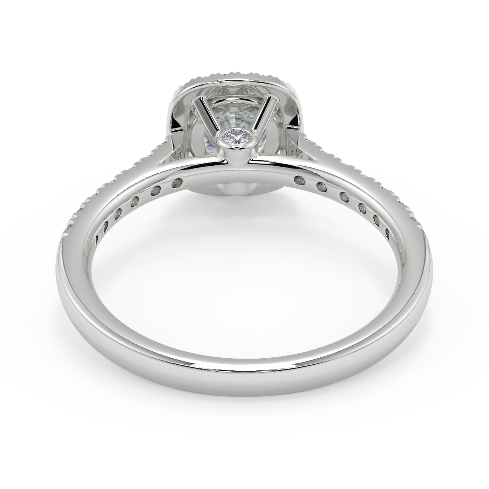 1–2 Carat Round Lab Grown Diamond Solitaire Cushion Halo Ring | Pavé Band | IGI Certified | 18K White Gold