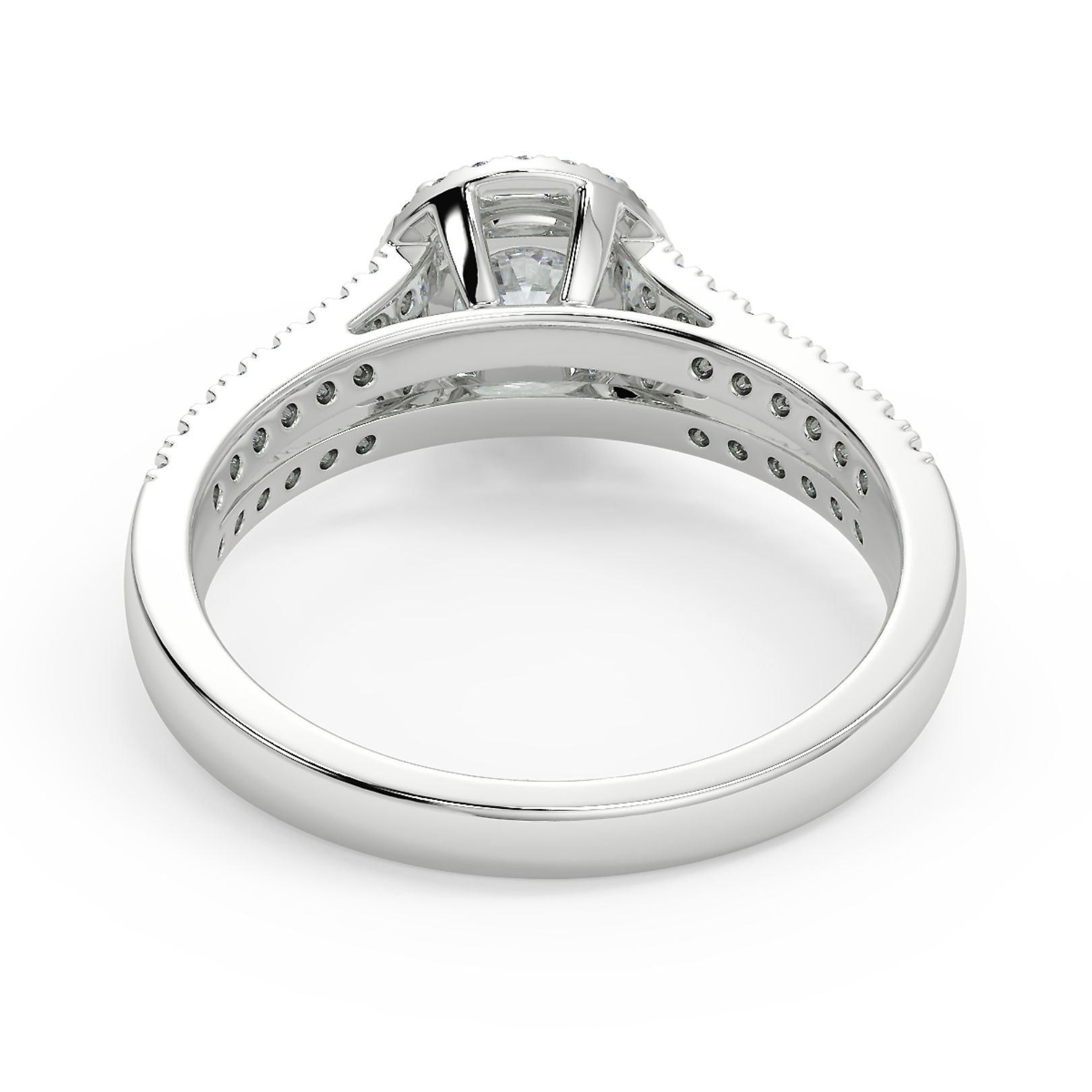 1–2 Carat Round Lab Grown Diamond Solitaire Halo Ring | Split Shank Pavé Band | IGI Certified | 18K White Gold
