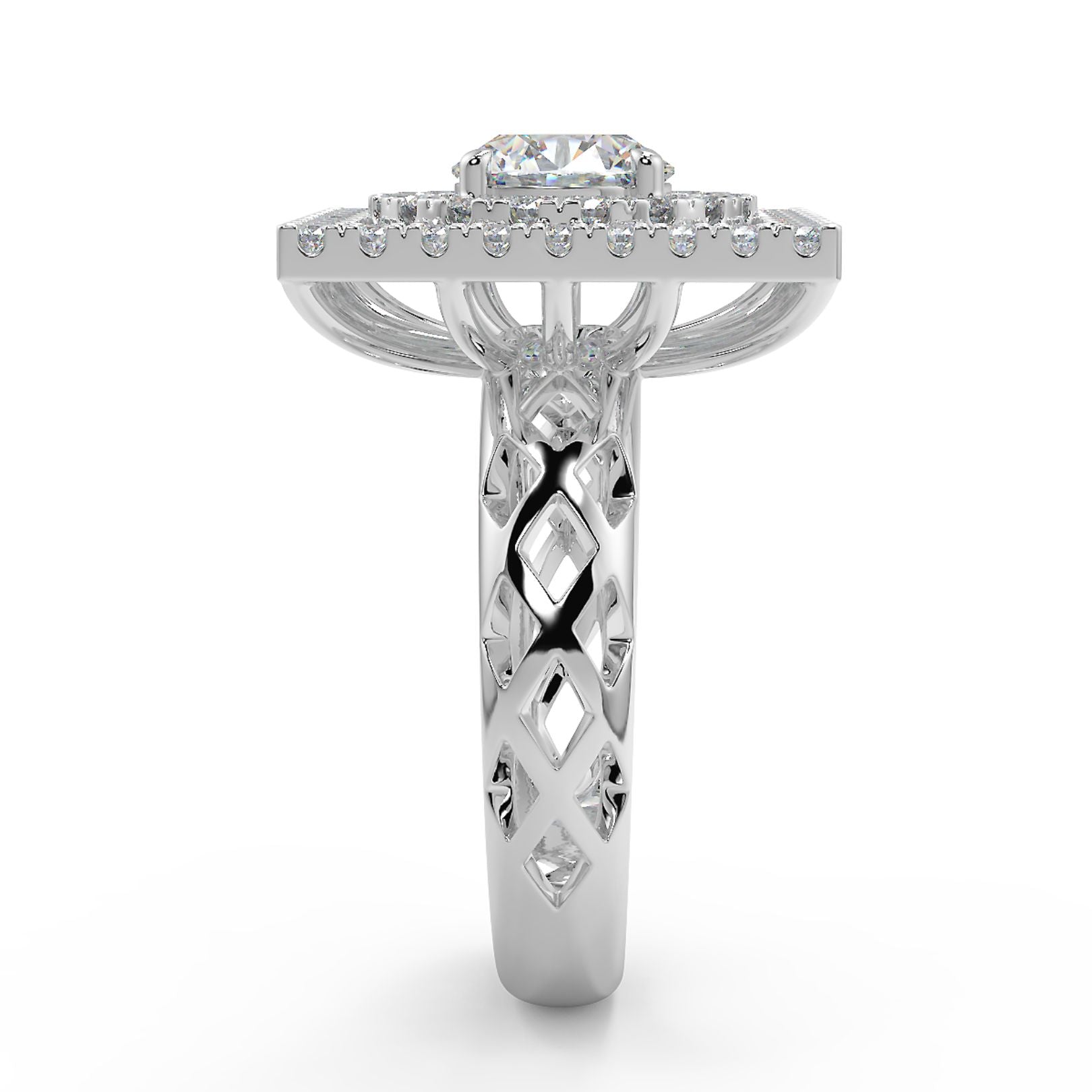 1 Carat Round Lab Grown Diamond Solitaire Square Halo Ring | Designer Statement Piece | IGI Certified | 18K White Gold