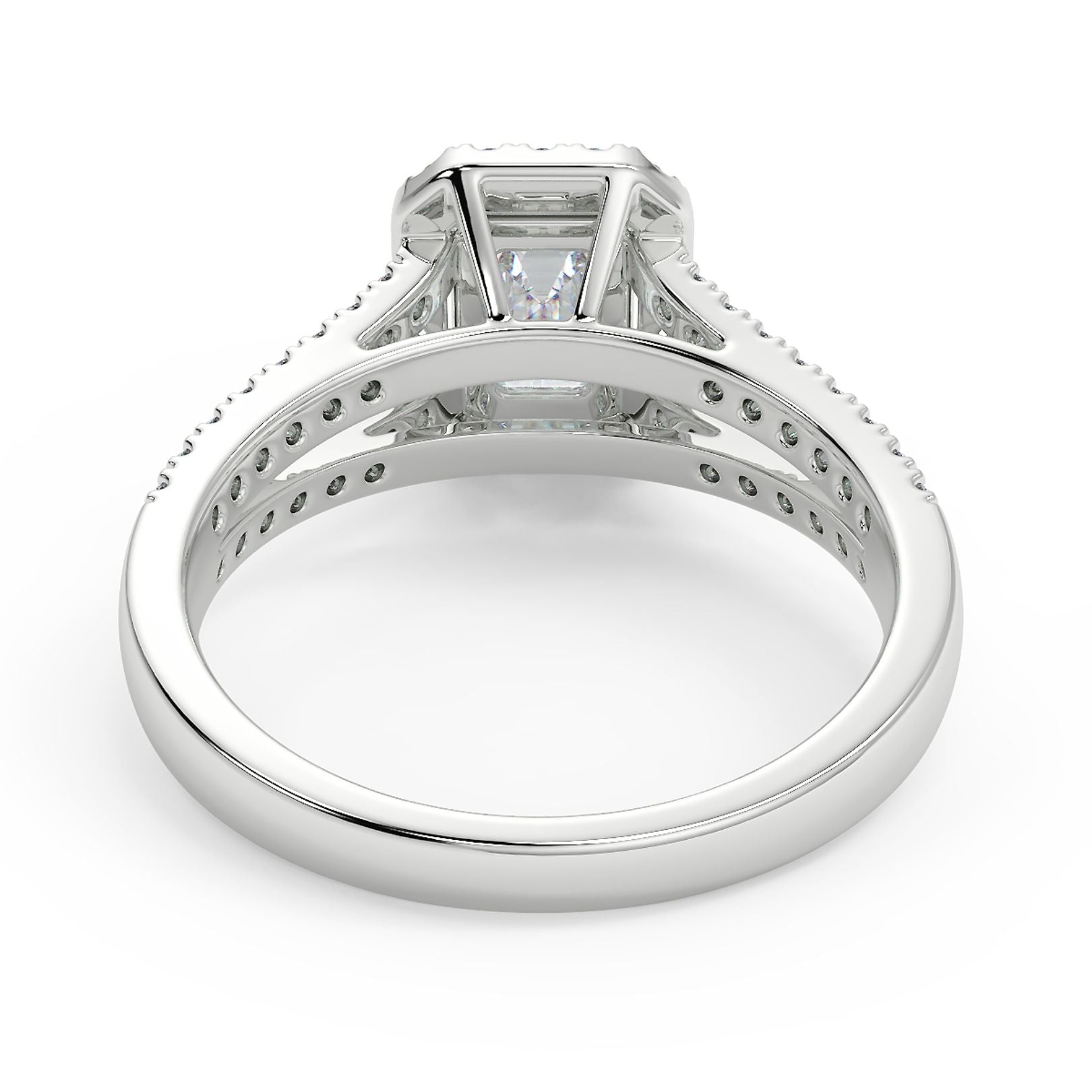 1–2 Carat Emerald Cut Lab Grown Diamond Solitaire Halo Ring | Split Shank Pavé Band | IGI Certified | 18K White Gold