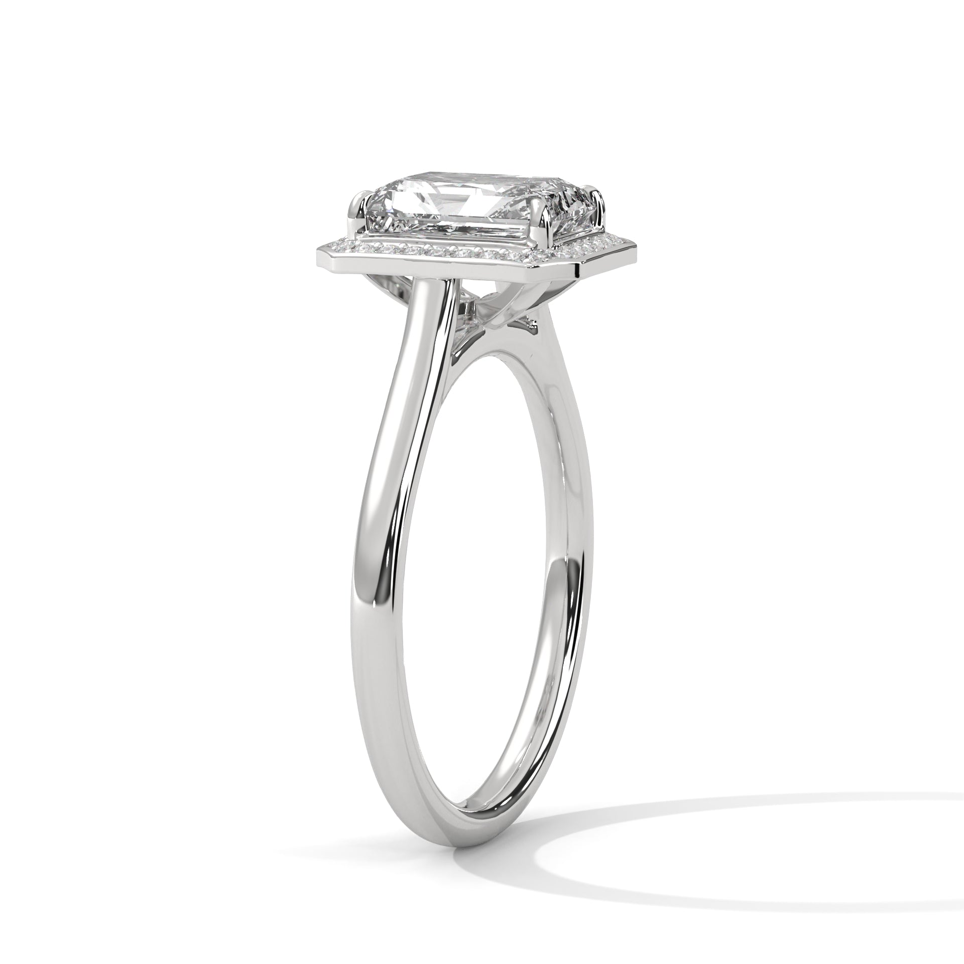 1–3 Carat Emerald Cut Lab Grown Diamond Solitaire Halo Ring – 18K White, Yellow, or Rose Gold