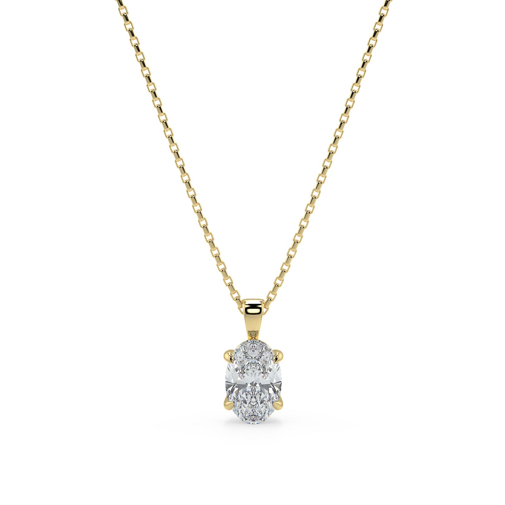 Oval Cut Lab-Grown Diamond Solitaire Pendant Necklace with Chain | 18K Gold | 0.50–3 Carats