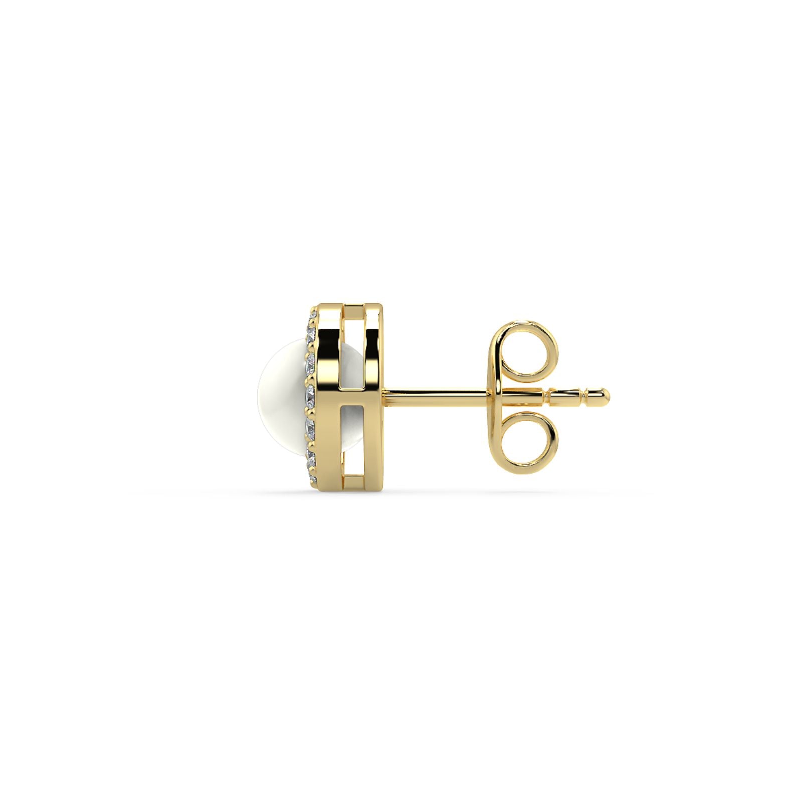 5mm Pearl & Lab-Grown Diamond Halo Stud Earrings in 18K White, Yellow & Rose Gold