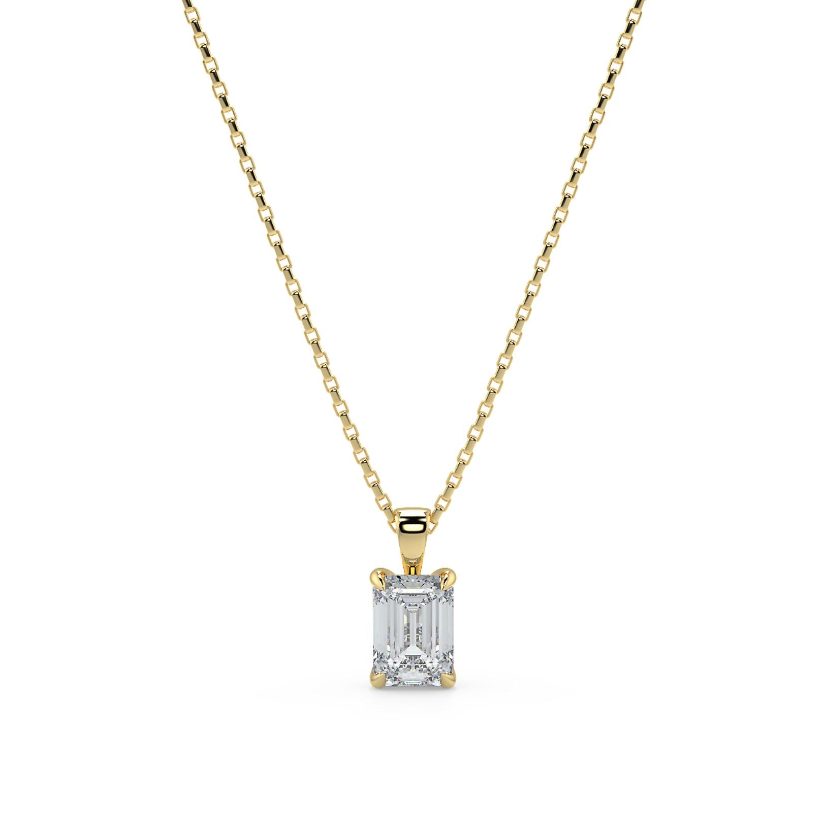 Emerald Cut Lab-Grown Diamond Solitaire Pendant Necklace with Chain | 18K Gold | 0.50–3 Carats