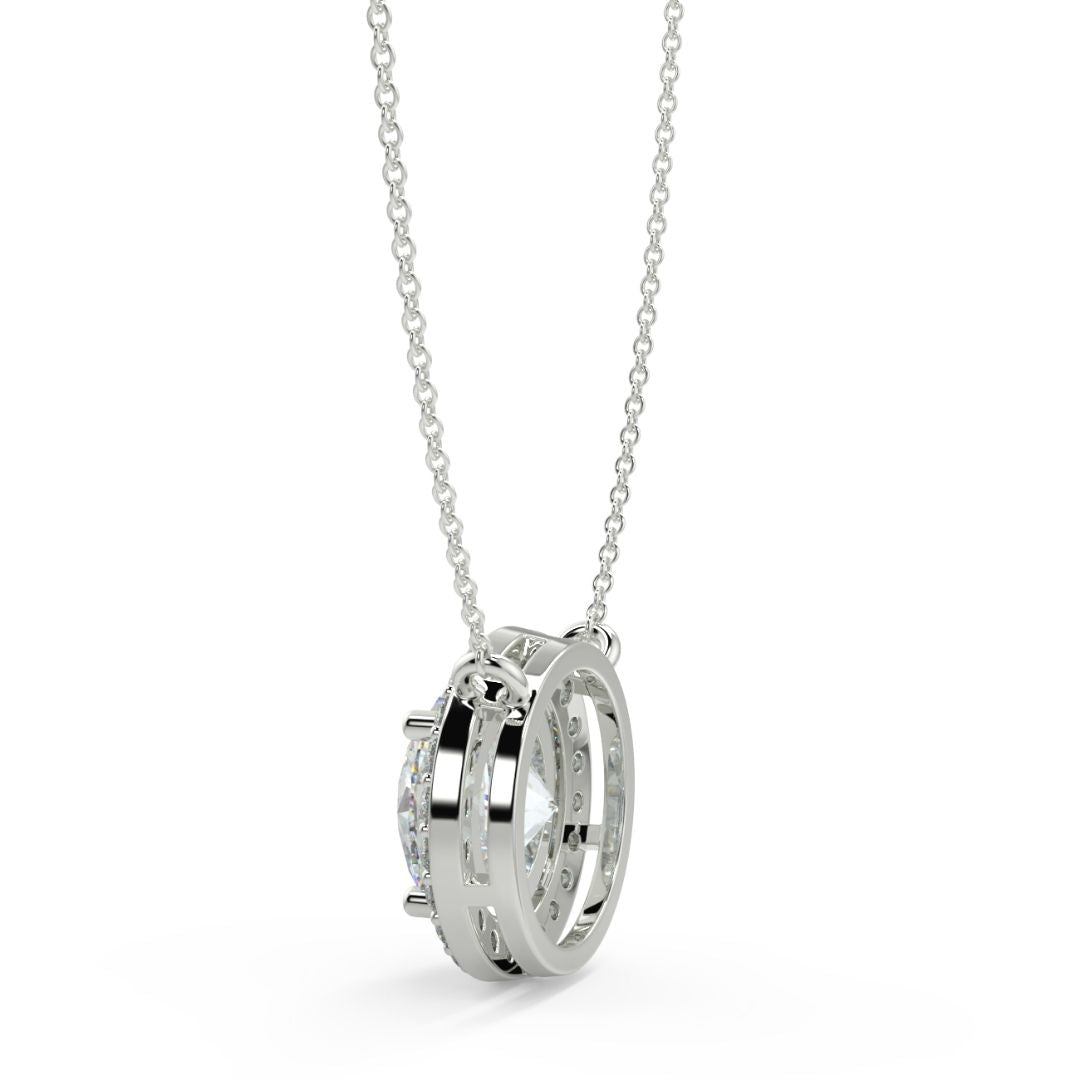 1-3 Carats Round Lab-Grown Solitaire Diamond Halo Pendant
