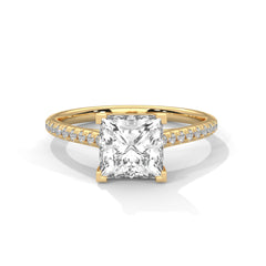 1–3 Carat Princess Lab Grown Diamond Solitaire Ring – Cathedral Pave Band Setting in 18K Gold