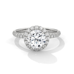 1–3 Carat Round Lab Grown Diamond Halo Engagement Ring – Pave Band in 18K Gold