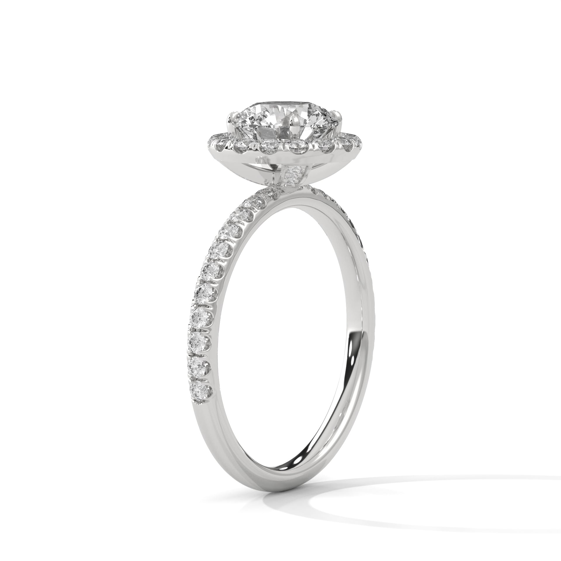 1–3 Carat Round Lab Grown Diamond Halo Engagement Ring – Pave Band in 18K Gold