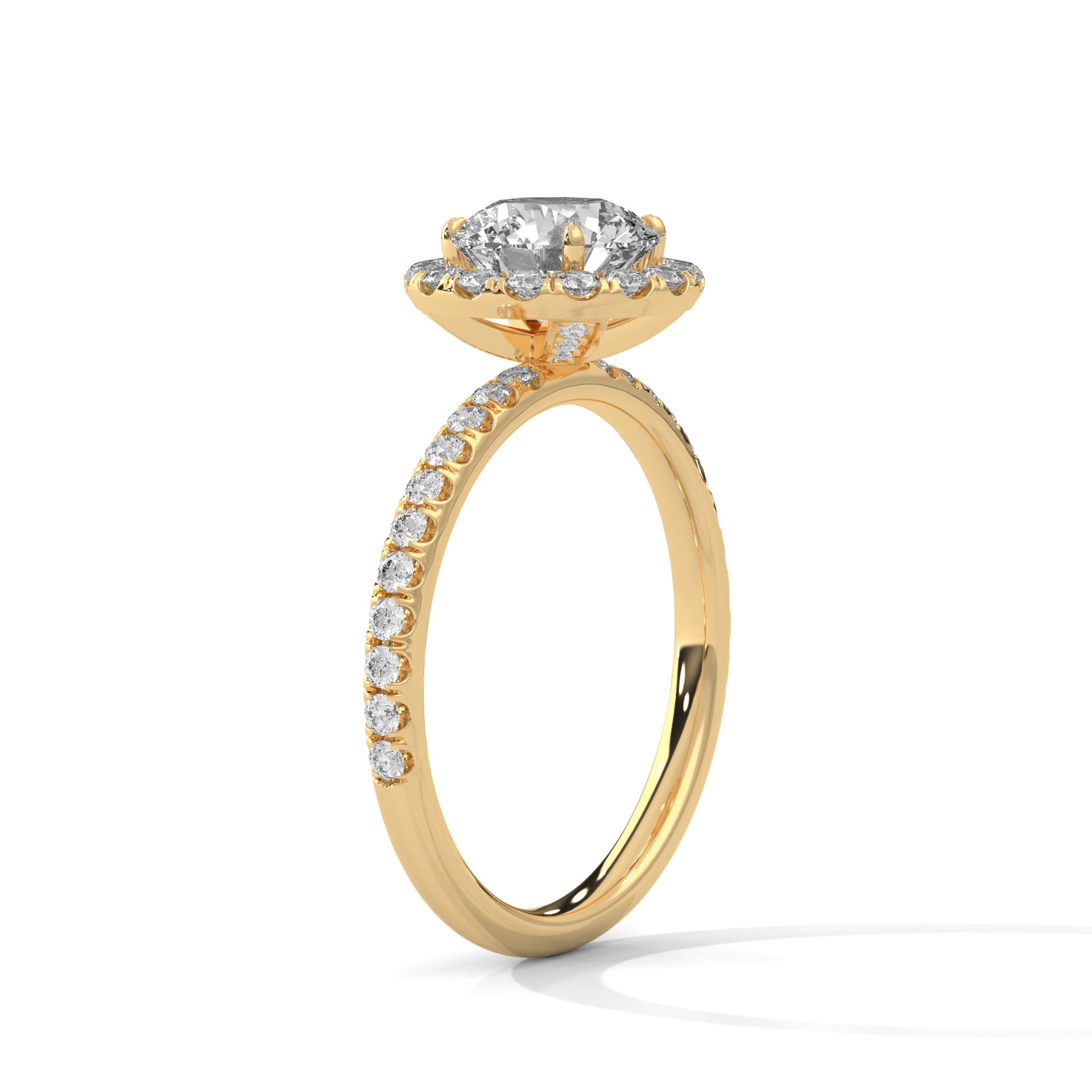 1–3 Carat Round Lab Grown Diamond Halo Engagement Ring – Pave Band in 18K Gold