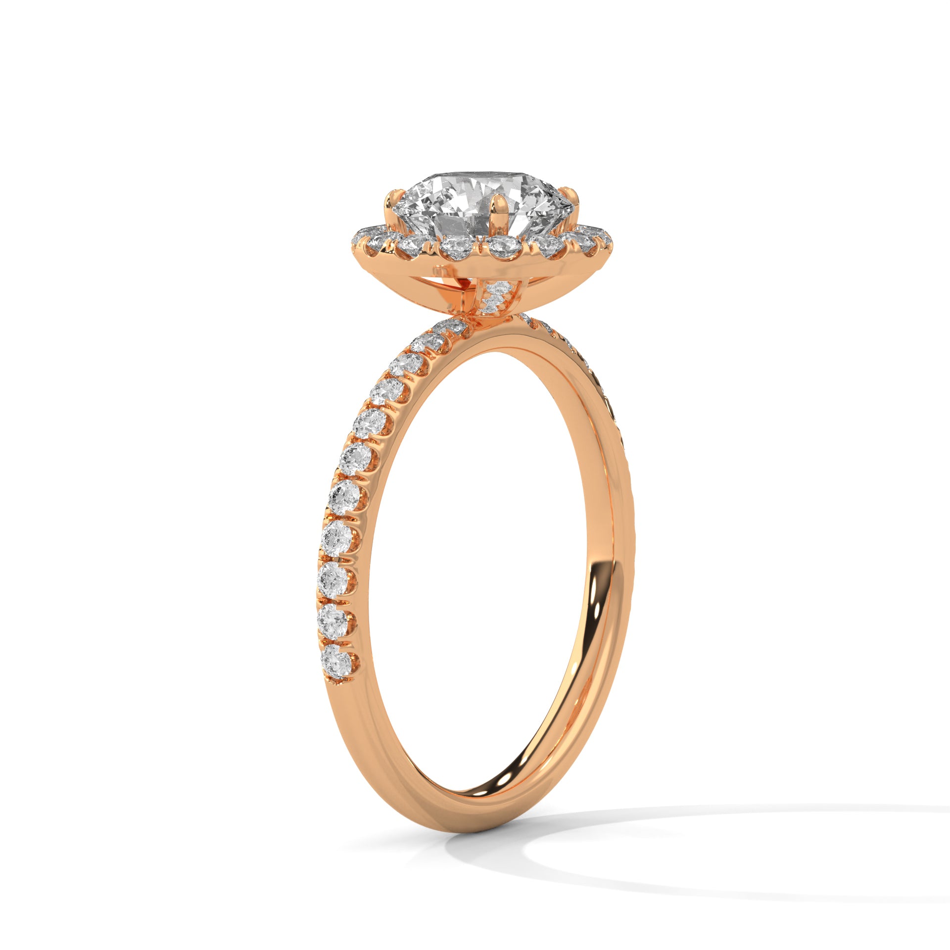 1–3 Carat Round Lab Grown Diamond Halo Engagement Ring – Pave Band in 18K Gold
