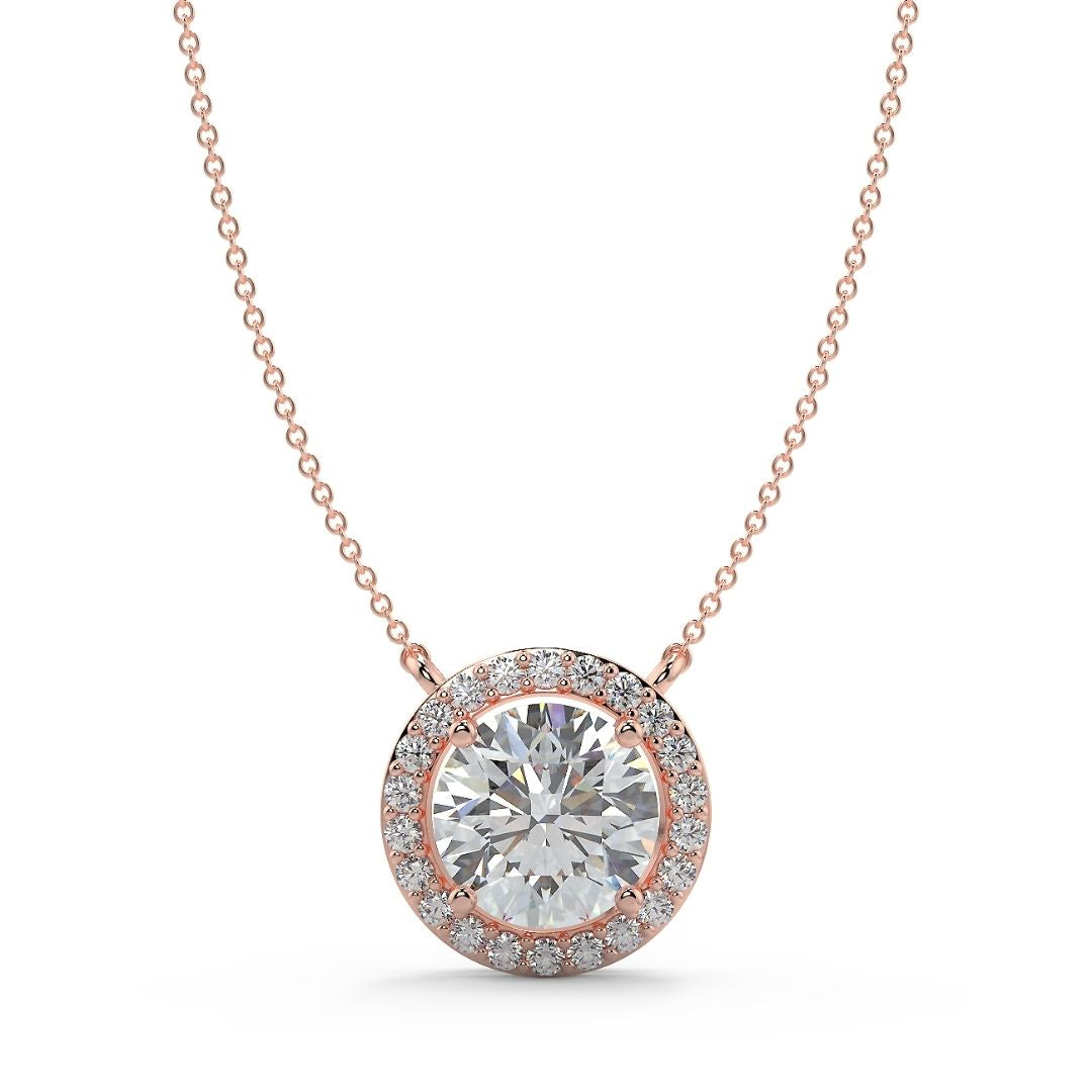 1-3 Carats Round Lab-Grown Solitaire Diamond Halo Pendant