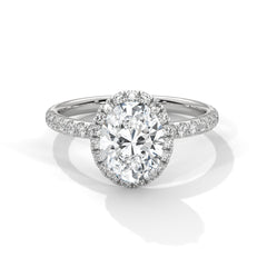 1–3 Ct Oval Lab Grown Diamond Solitaire Halo Engagement Ring – Pave Band in 18K Gold