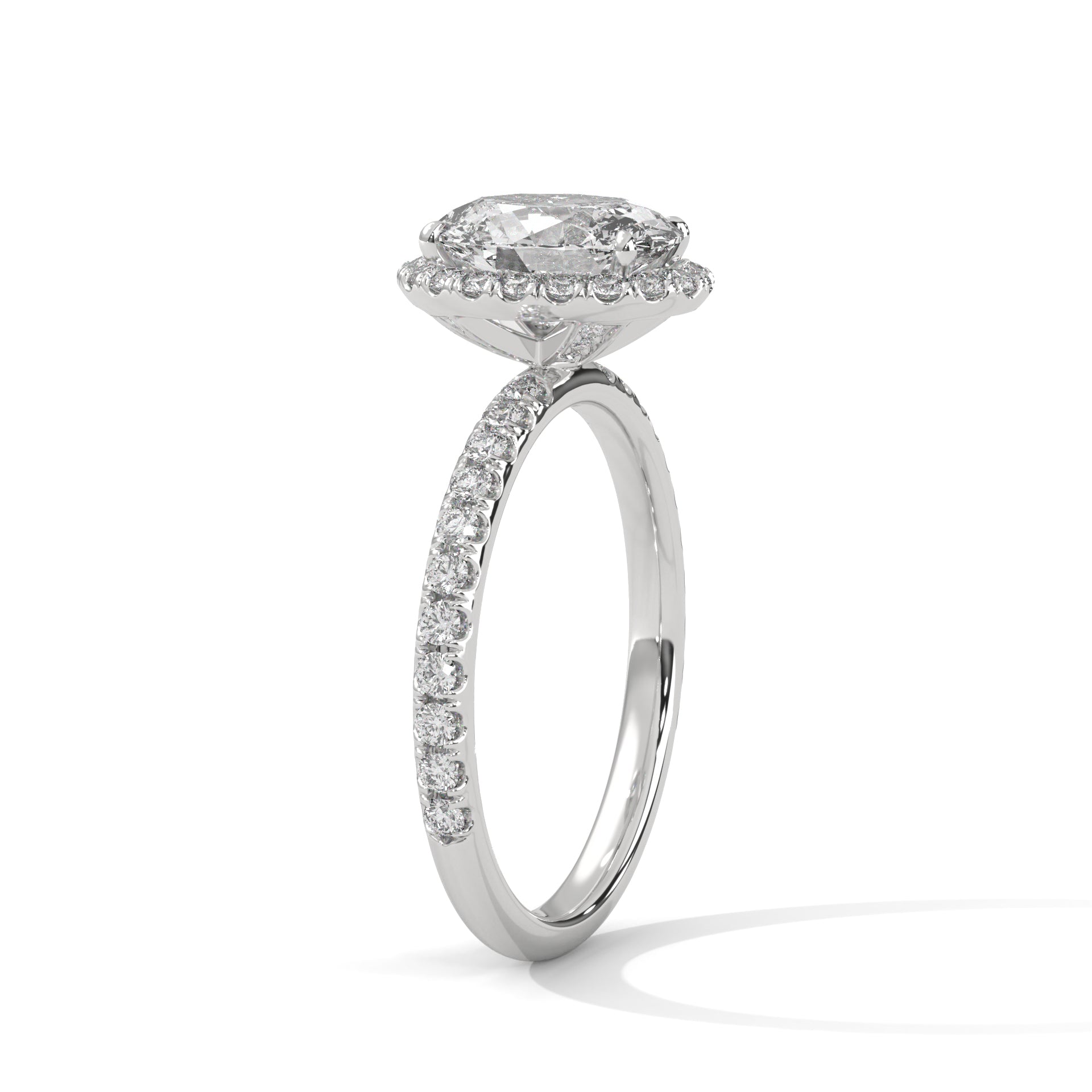 1–3 Ct Oval Lab Grown Diamond Solitaire Halo Engagement Ring – Pave Band in 18K Gold