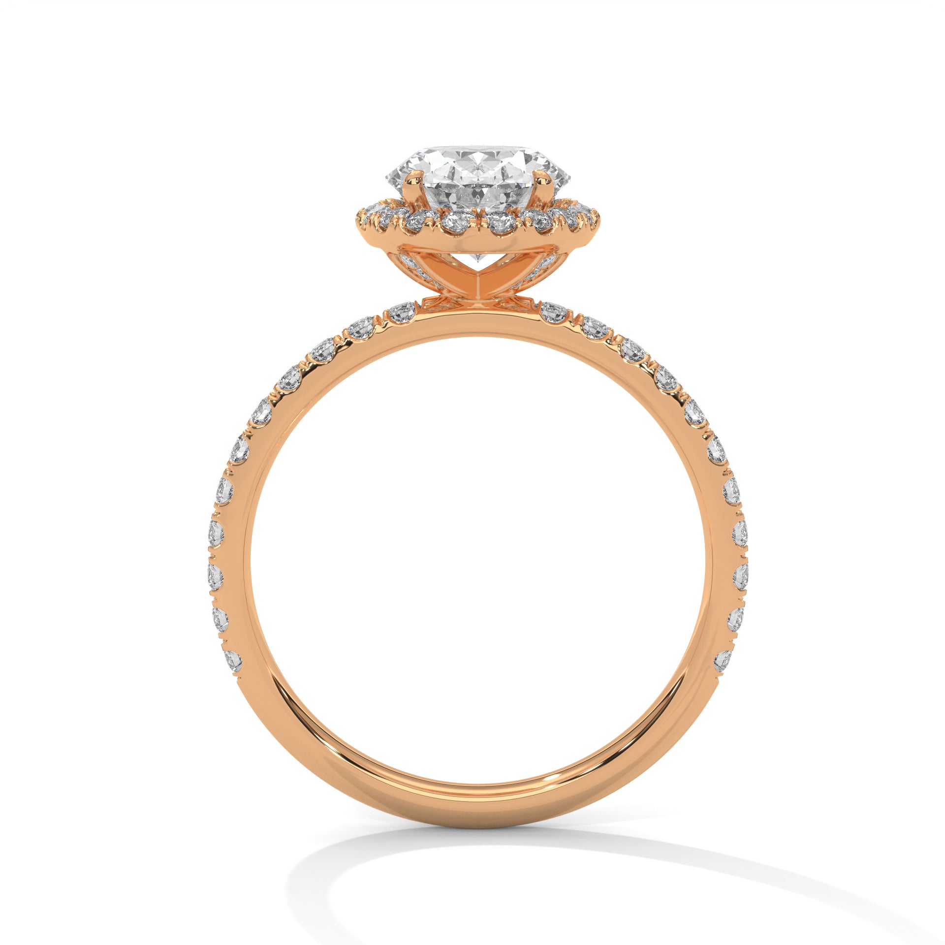 1–3 Ct Oval Lab Grown Diamond Solitaire Halo Engagement Ring – Pave Band in 18K Gold