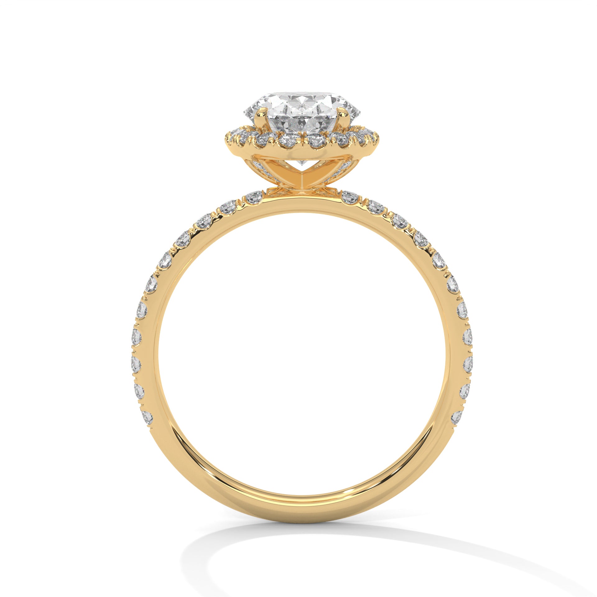 1–3 Ct Oval Lab Grown Diamond Solitaire Halo Engagement Ring – Pave Band in 18K Gold
