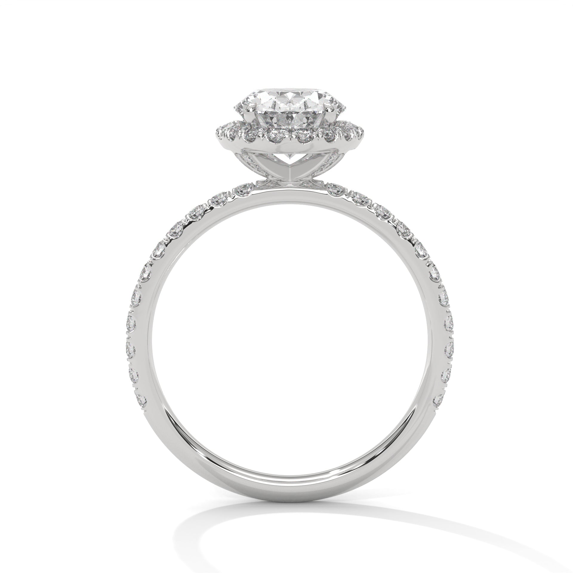 1–3 Ct Oval Lab Grown Diamond Solitaire Halo Engagement Ring – Pave Band in 18K Gold