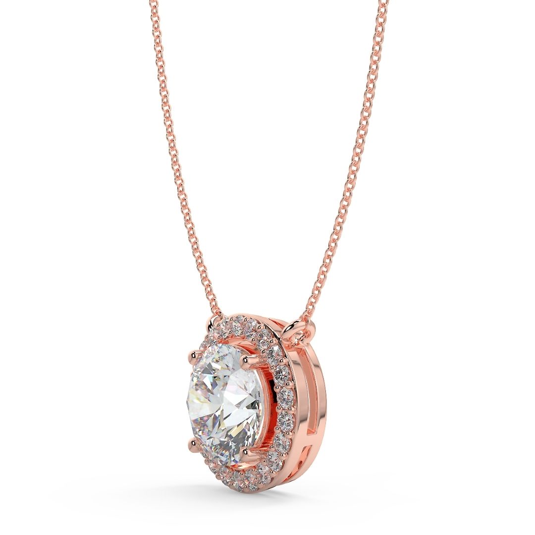 1-3 Carats Round Lab-Grown Solitaire Diamond Halo Pendant