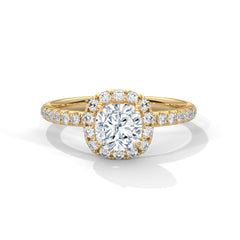 1–3 Carat Cushion Lab Grown Diamond Halo Engagement Ring – Pavé Band in 18K Gold