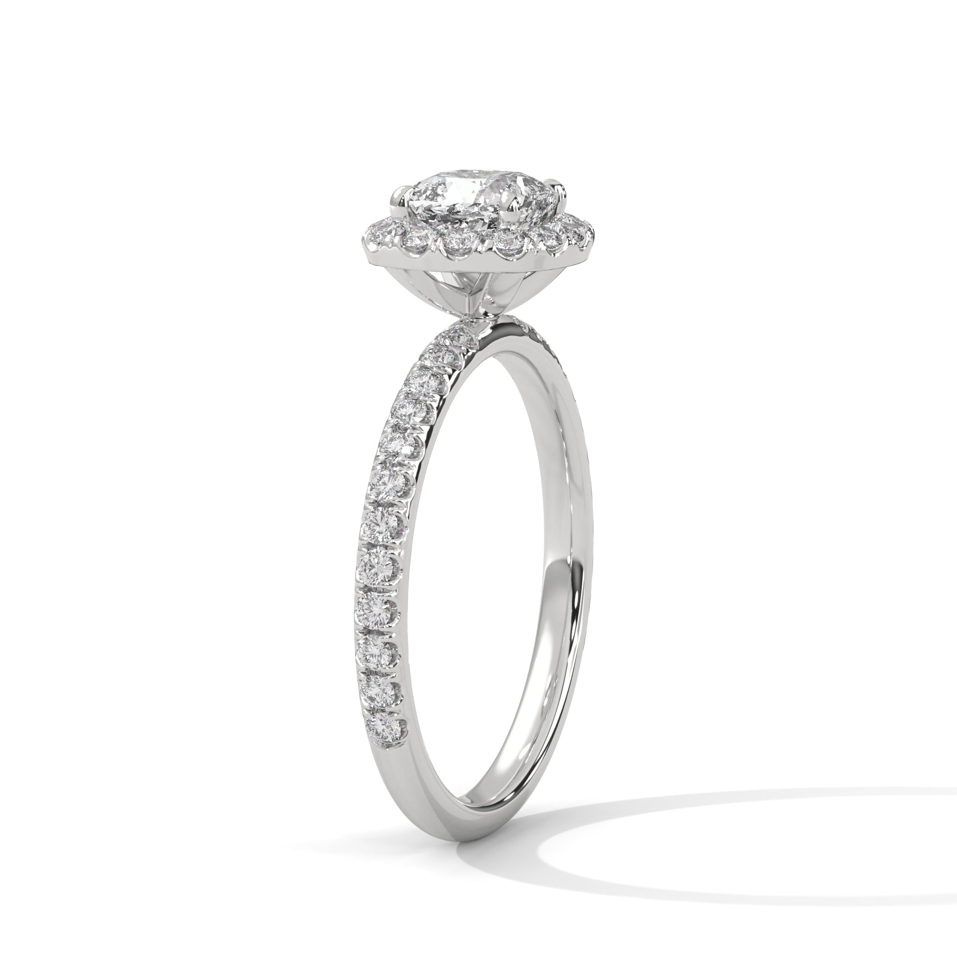 1–3 Carat Cushion Lab Grown Diamond Halo Engagement Ring – Pavé Band in 18K Gold