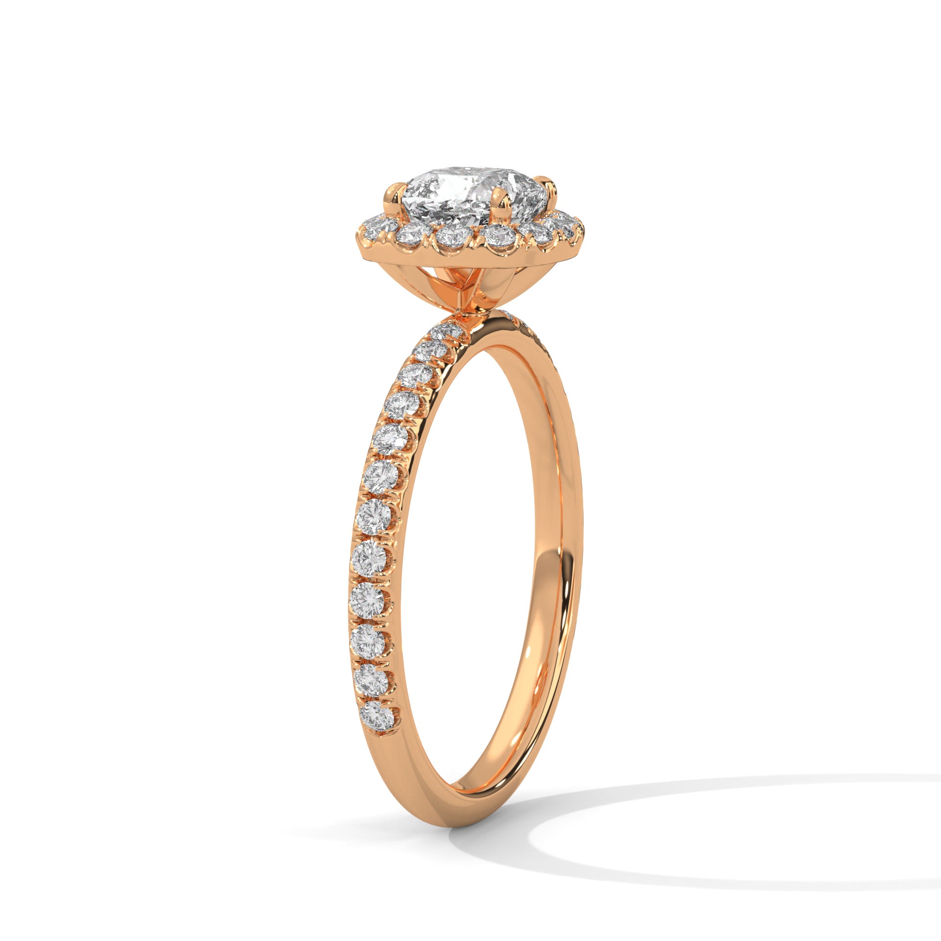 1–3 Carat Cushion Lab Grown Diamond Halo Engagement Ring – Pavé Band in 18K Gold