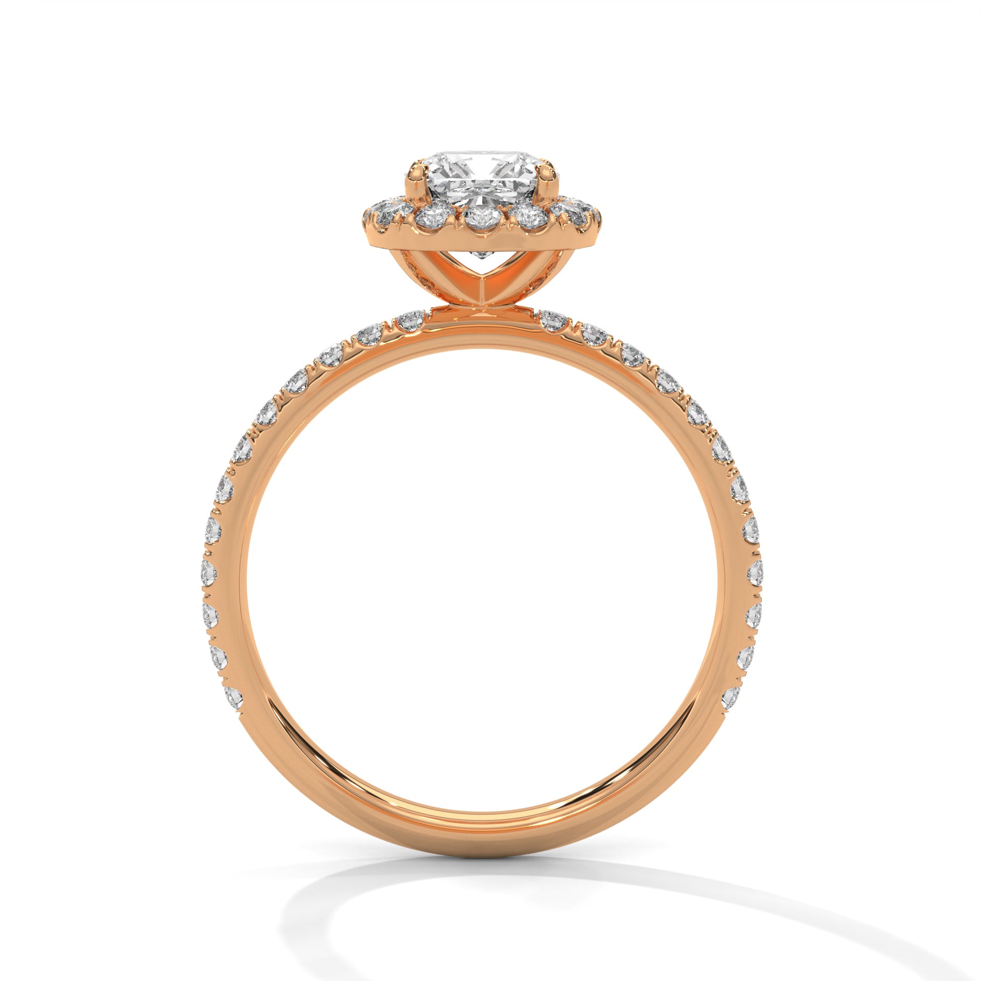1–3 Carat Cushion Lab Grown Diamond Halo Engagement Ring – Pavé Band in 18K Gold