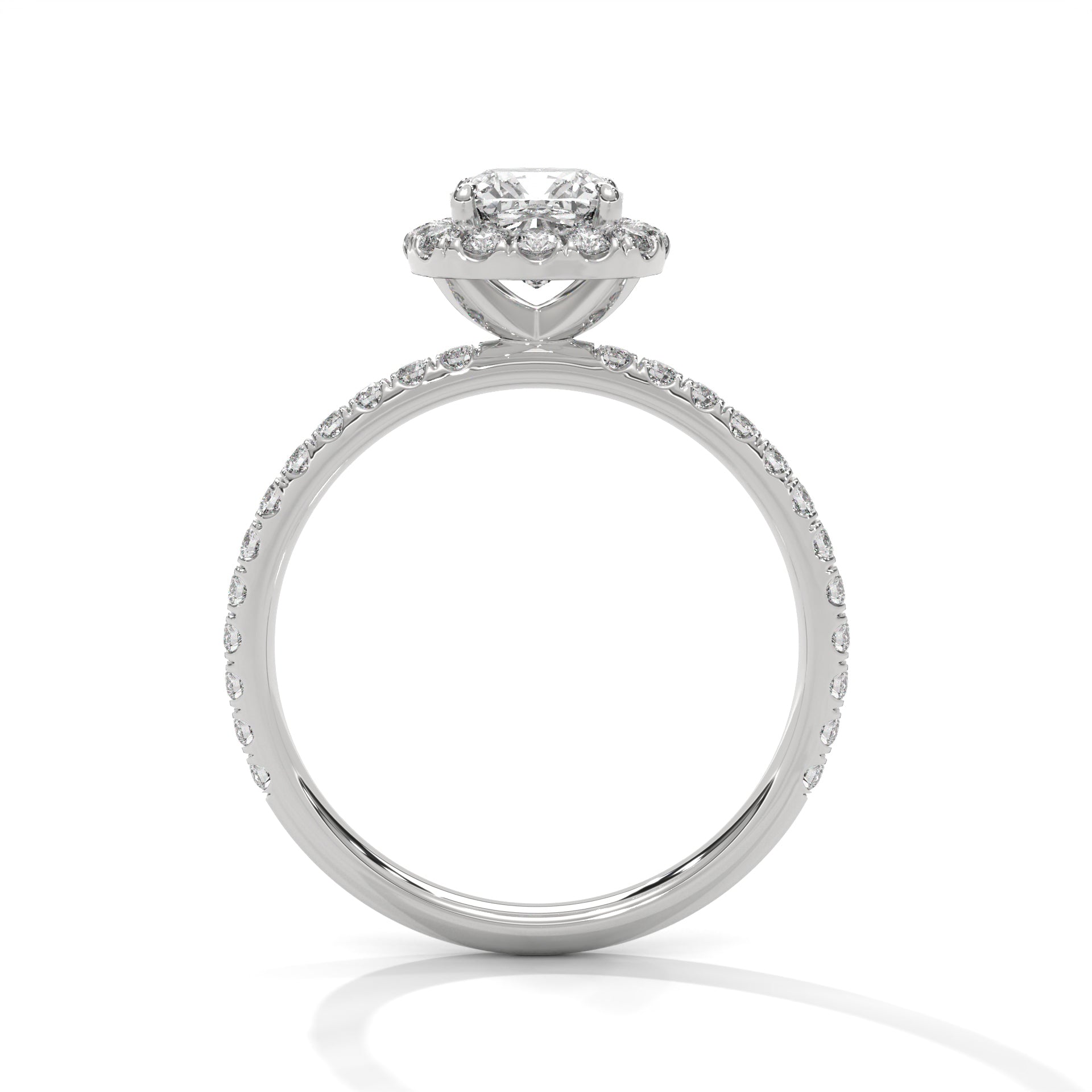 1–3 Carat Cushion Lab Grown Diamond Halo Engagement Ring – Pavé Band in 18K Gold