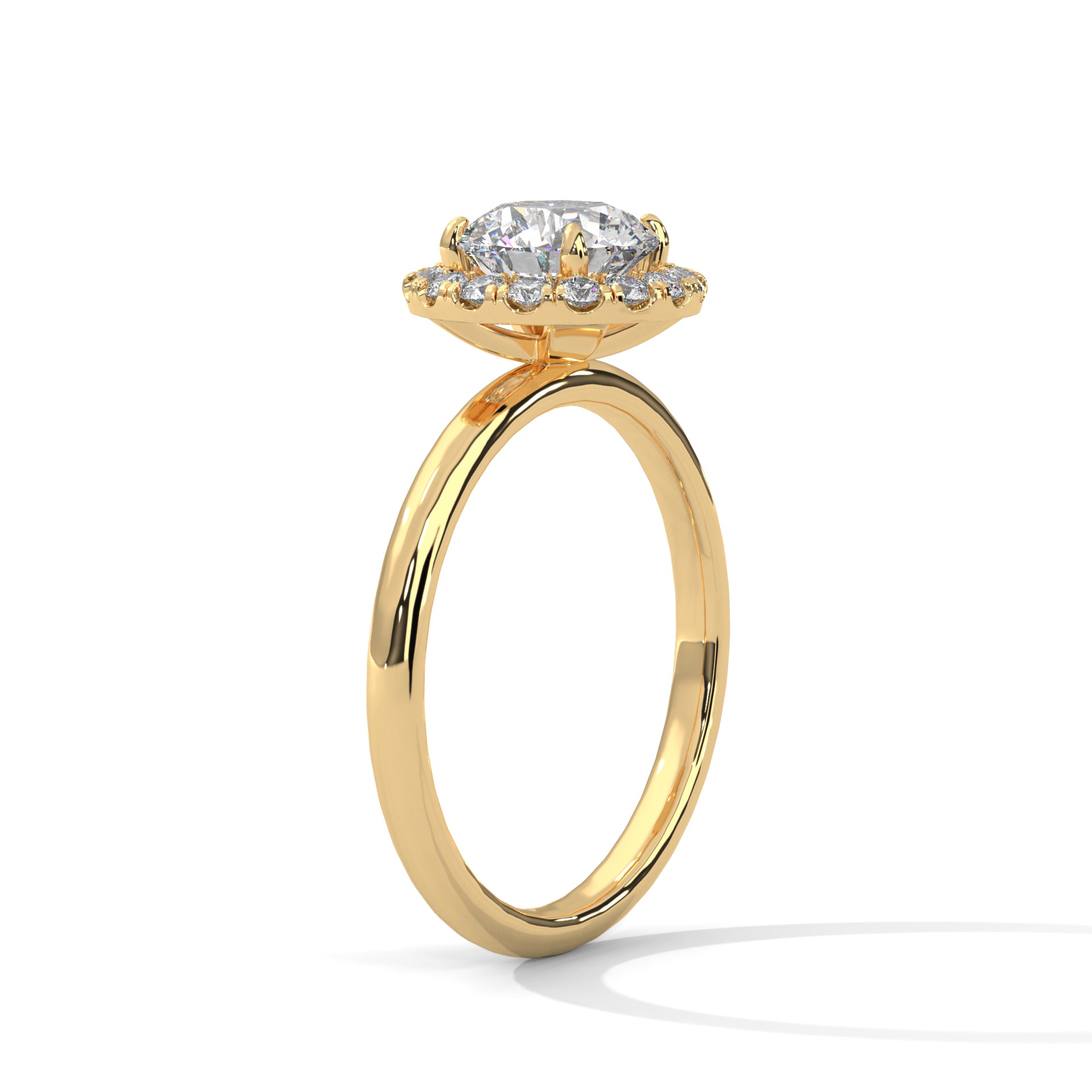 1–3 Carat Round Cut Lab Grown Diamond Halo Engagement Ring – Four-Prong Setting, Plain Band in 18K Gold