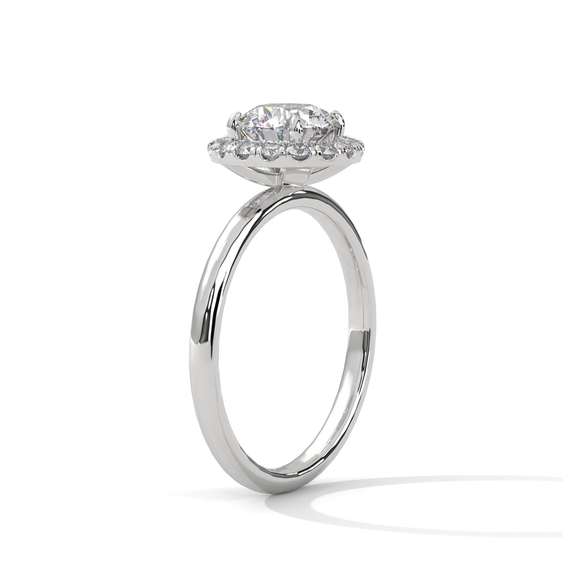 1–3 Carat Round Cut Lab Grown Diamond Halo Engagement Ring – Four-Prong Setting, Plain Band in 18K Gold