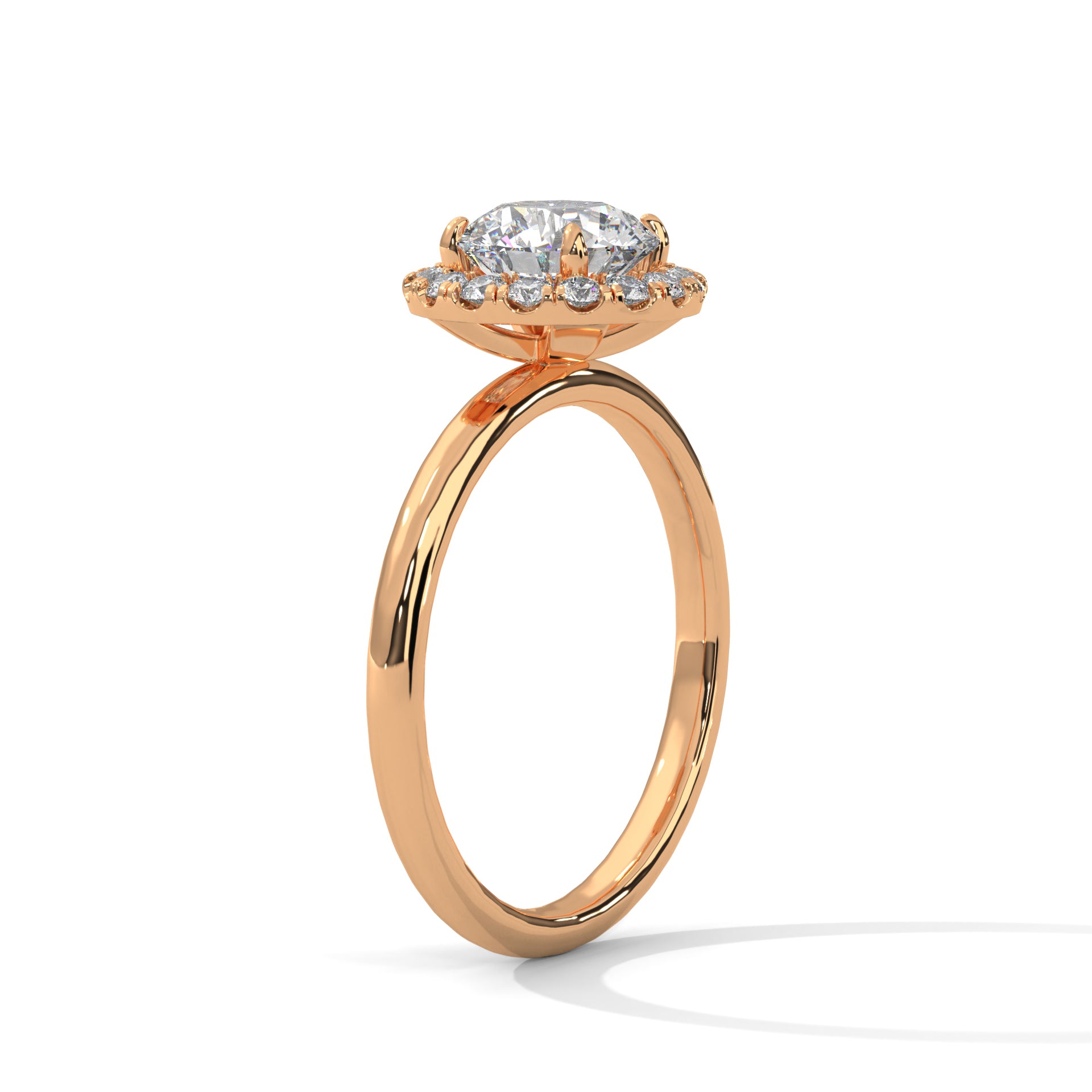1–3 Carat Round Cut Lab Grown Diamond Halo Engagement Ring – Four-Prong Setting, Plain Band in 18K Gold
