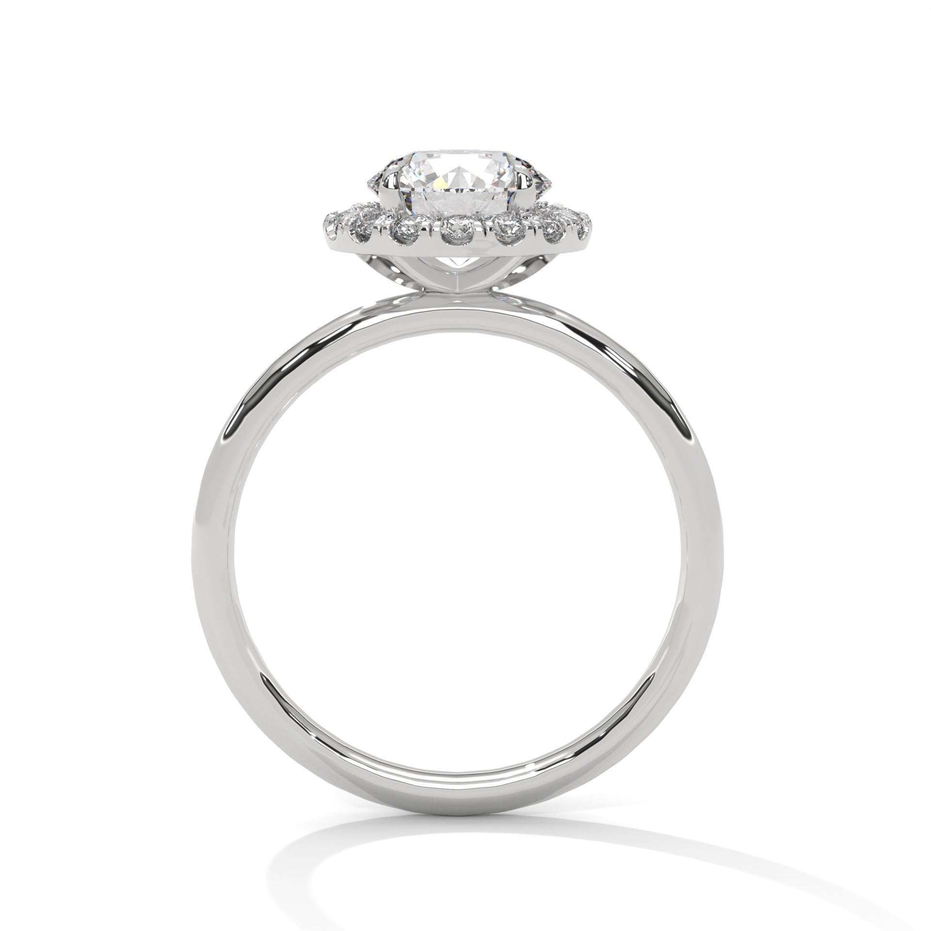 1–3 Carat Round Cut Lab Grown Diamond Halo Engagement Ring – Four-Prong Setting, Plain Band in 18K Gold