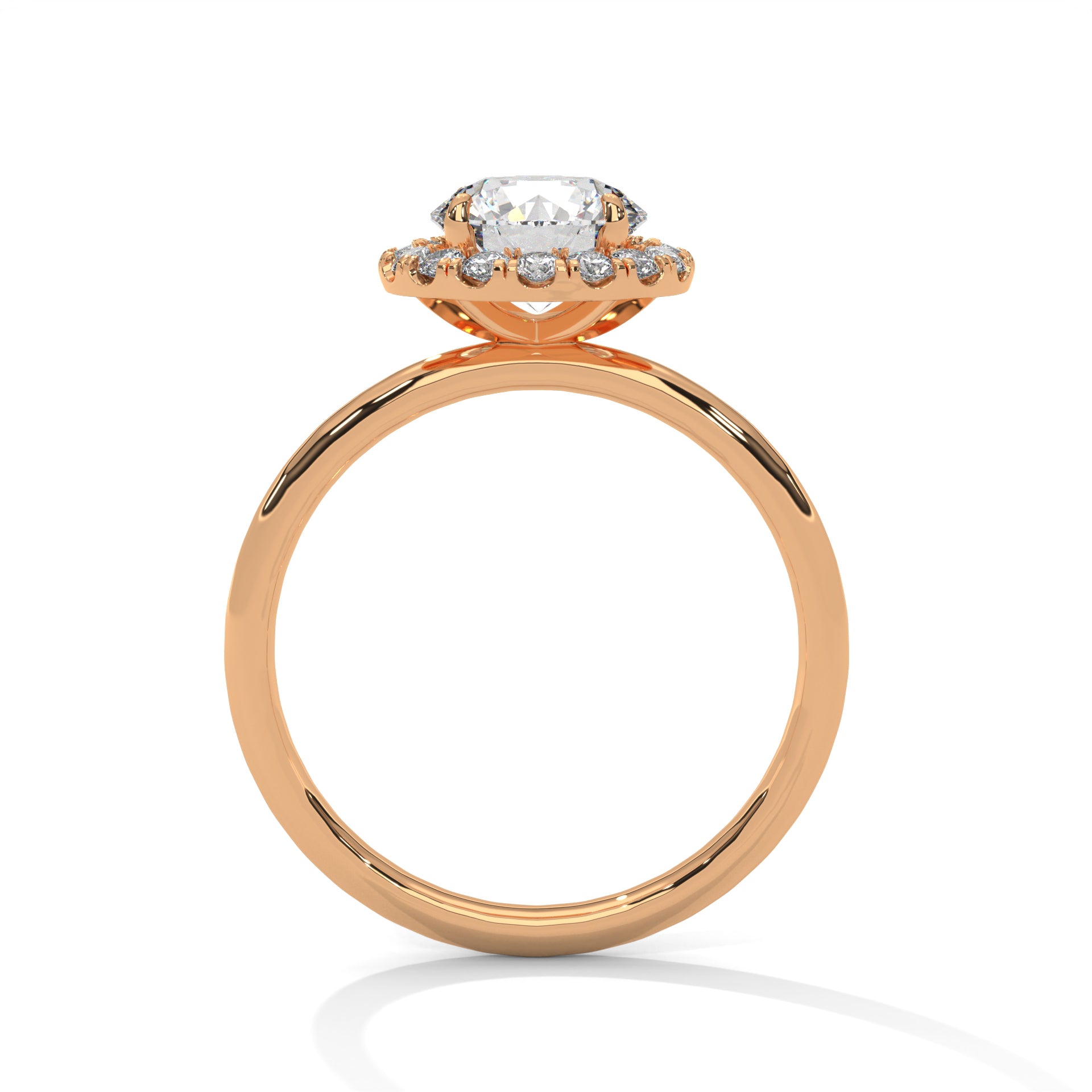 1–3 Carat Round Cut Lab Grown Diamond Halo Engagement Ring – Four-Prong Setting, Plain Band in 18K Gold