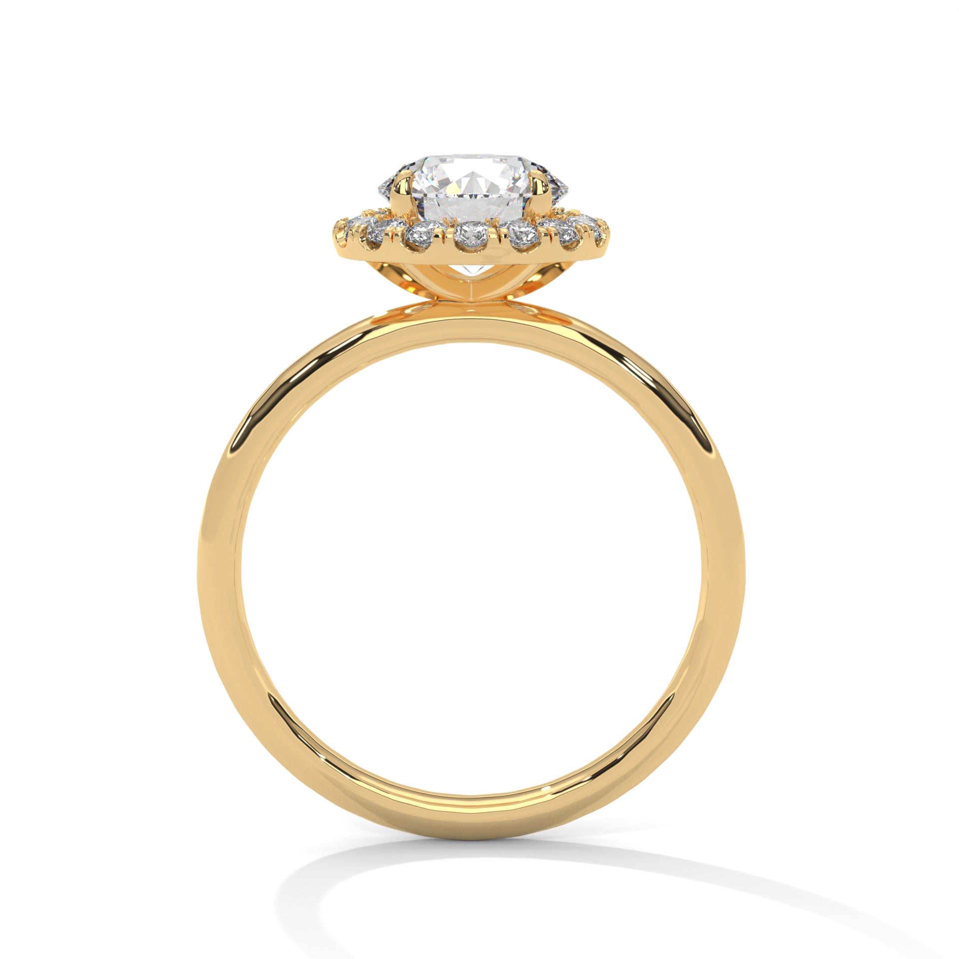 1–3 Carat Round Cut Lab Grown Diamond Halo Engagement Ring – Four-Prong Setting, Plain Band in 18K Gold