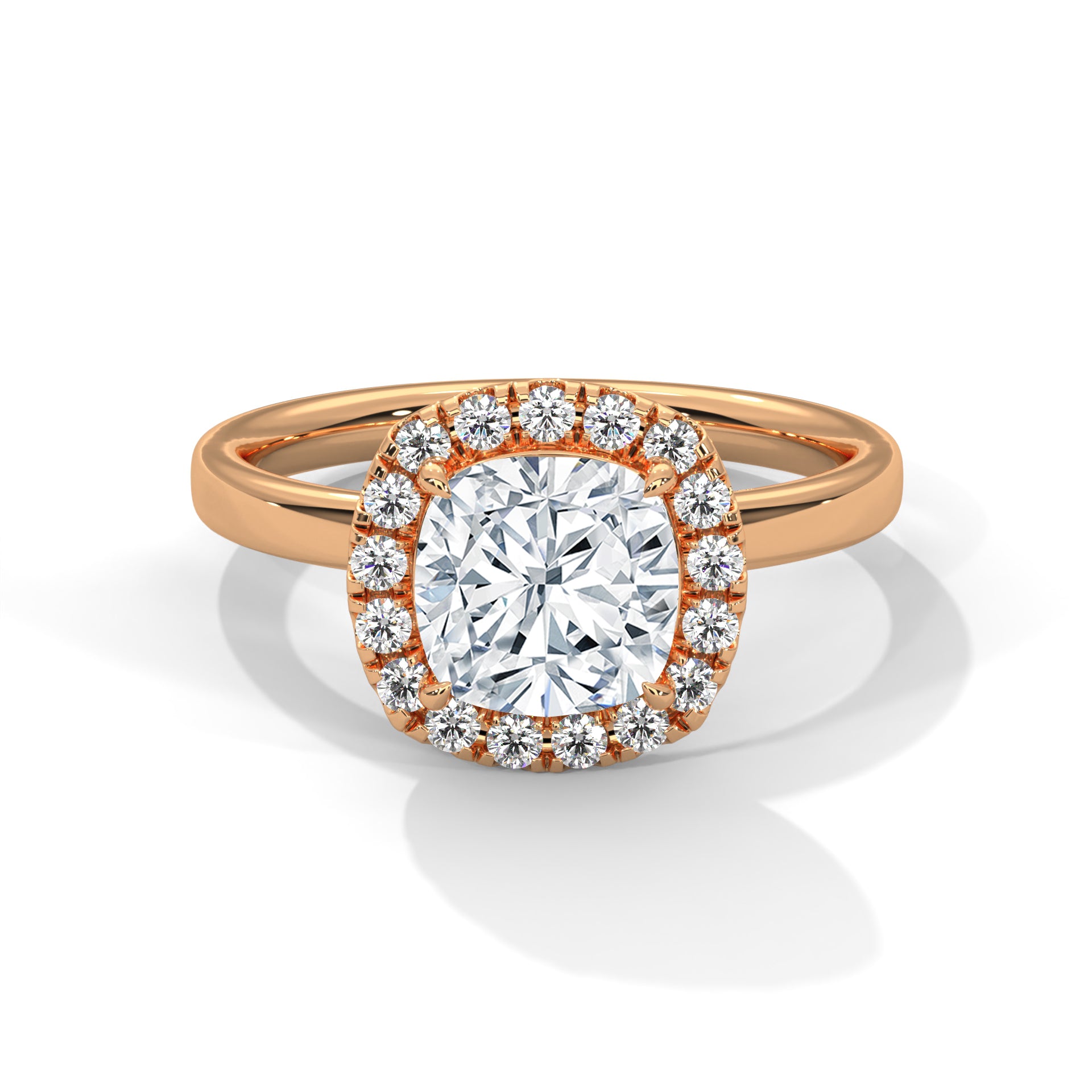 1–3 Carat Cushion Cut Lab Grown Diamond Solitaire Engagement Ring – Four-Prong Setting, Plain Band in 18K Gold