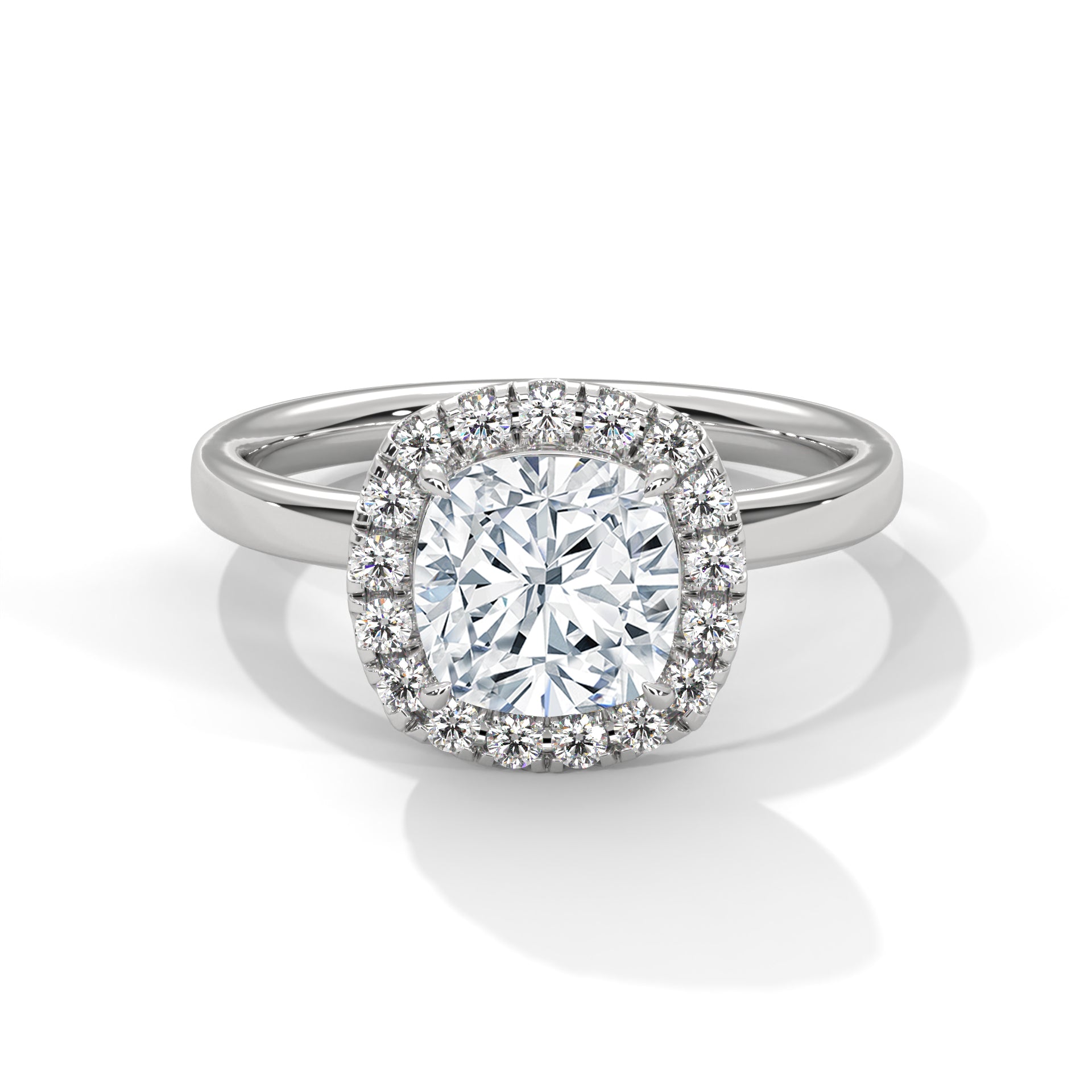 1–3 Carat Cushion Cut Lab Grown Diamond Solitaire Engagement Ring – Four-Prong Setting, Plain Band in 18K Gold