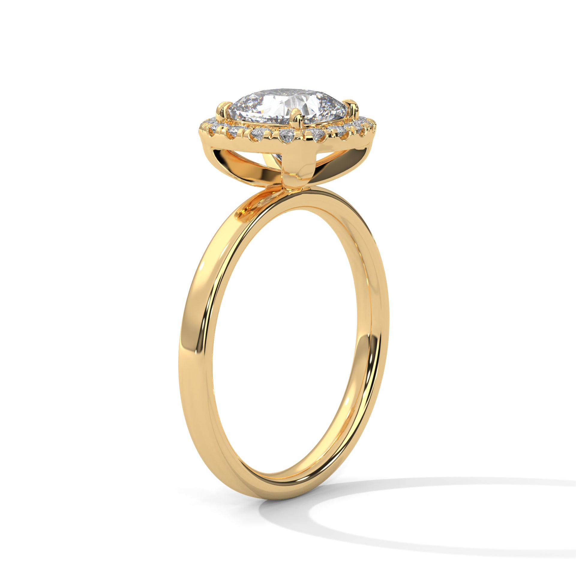 1–3 Carat Cushion Cut Lab Grown Diamond Solitaire Engagement Ring – Four-Prong Setting, Plain Band in 18K Gold