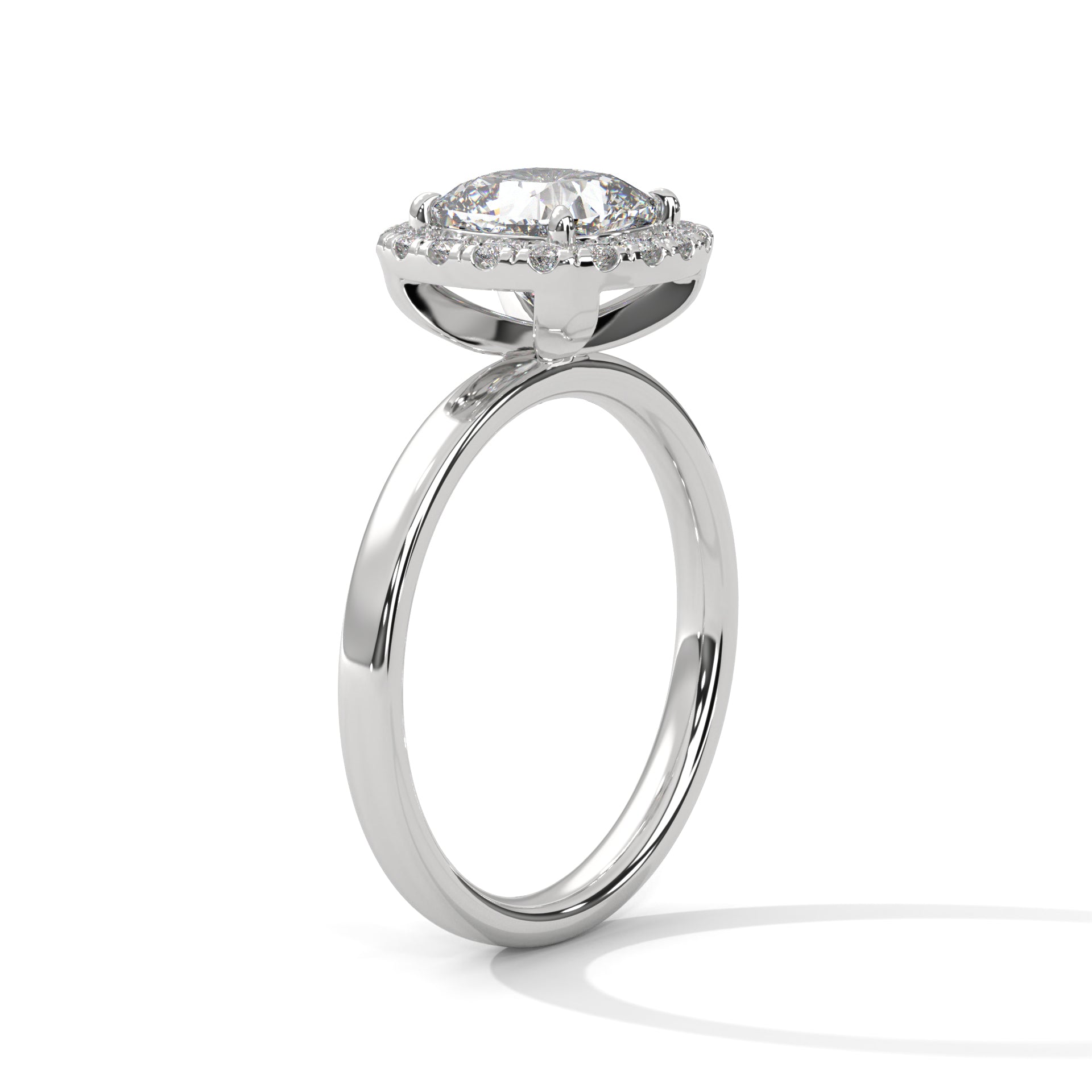 1–3 Carat Cushion Cut Lab Grown Diamond Solitaire Engagement Ring – Four-Prong Setting, Plain Band in 18K Gold