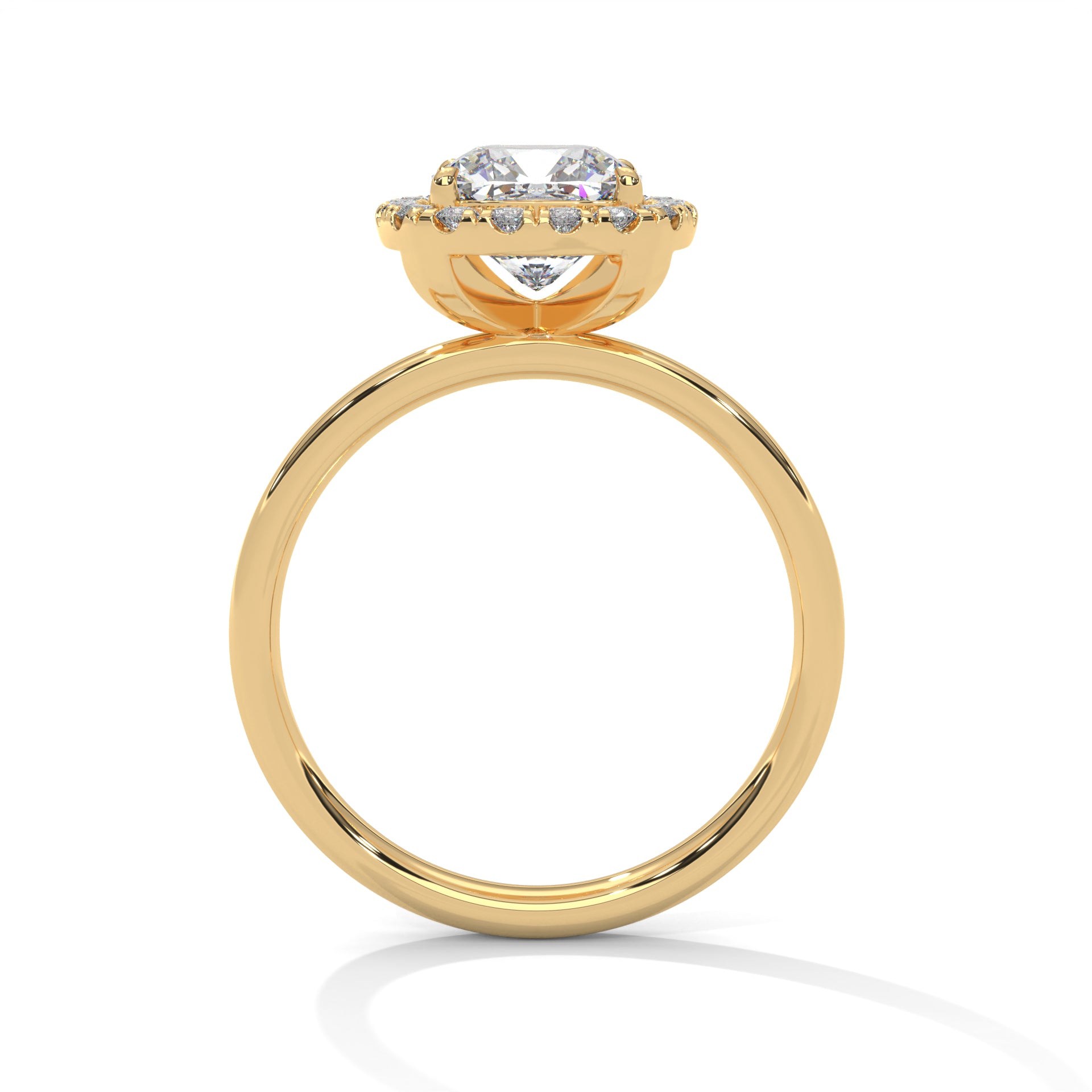 1–3 Carat Cushion Cut Lab Grown Diamond Solitaire Engagement Ring – Four-Prong Setting, Plain Band in 18K Gold