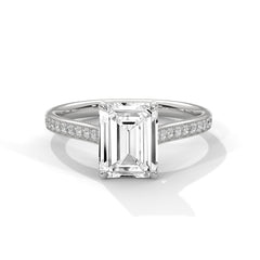 1–3 Carat Emerald Cut Lab Grown Diamond Solitaire Ring – Cathedral Pavé Setting in 18K Gold