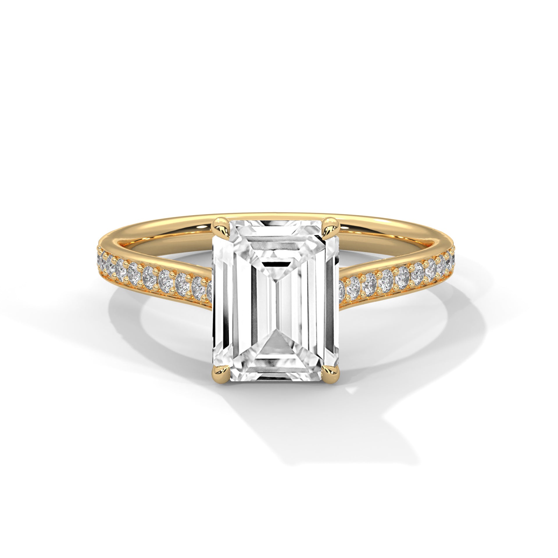1–3 Carat Emerald Cut Lab Grown Diamond Solitaire Ring – Cathedral Pavé Setting in 18K Gold