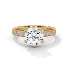 1–3 Carat Round Cut Lab Grown Diamond Solitaire Ring – Six-Prong Pavé Band in 18K Gold
