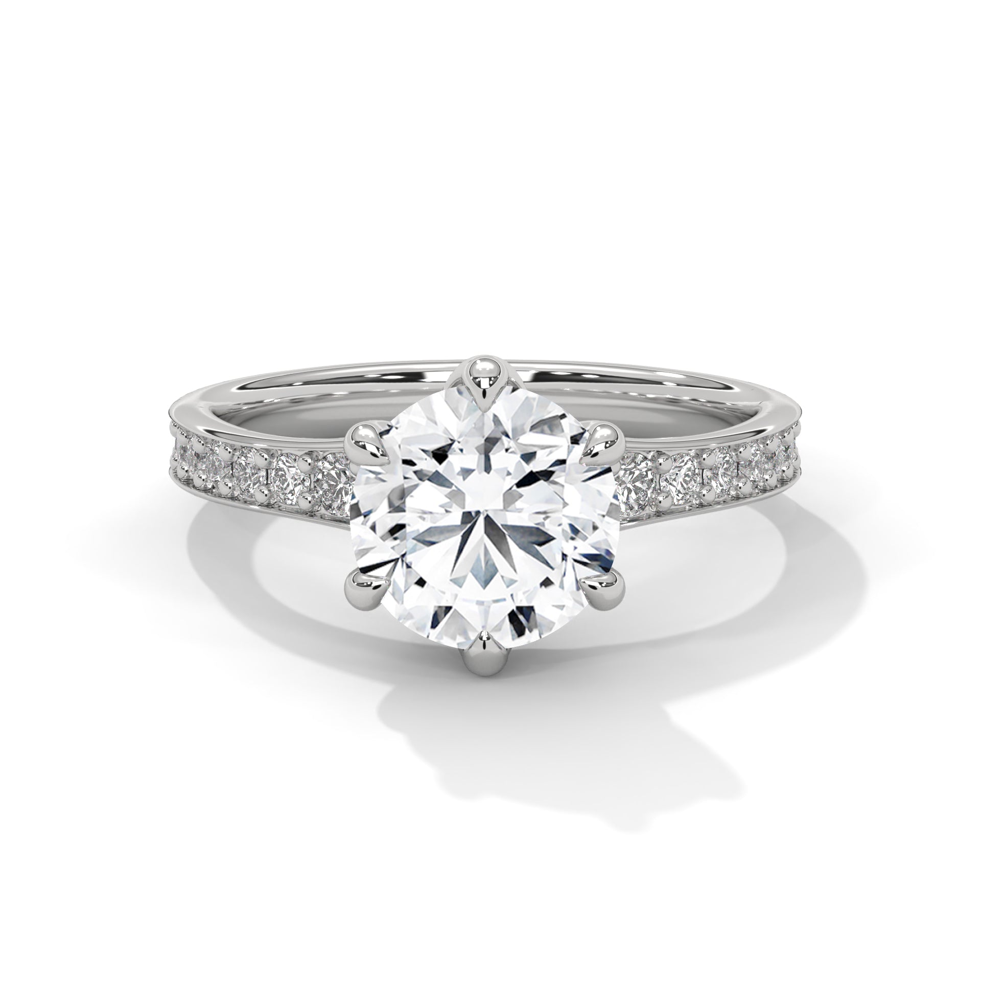 1–3 Carat Round Cut Lab Grown Diamond Solitaire Ring – Six-Prong Pavé Band in 18K Gold