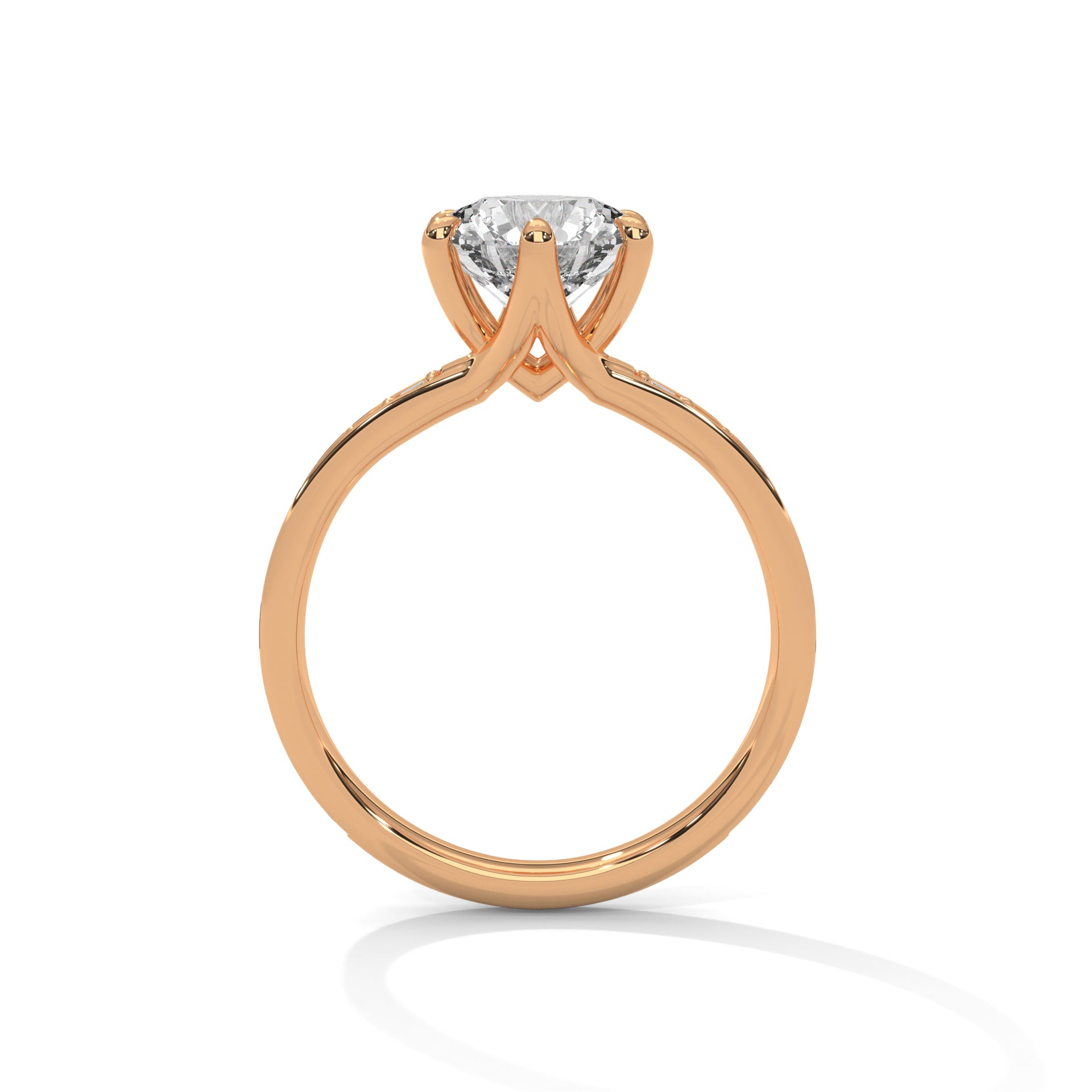 1–3 Carat Round Cut Lab Grown Diamond Solitaire Ring – Six-Prong Pavé Band in 18K Gold