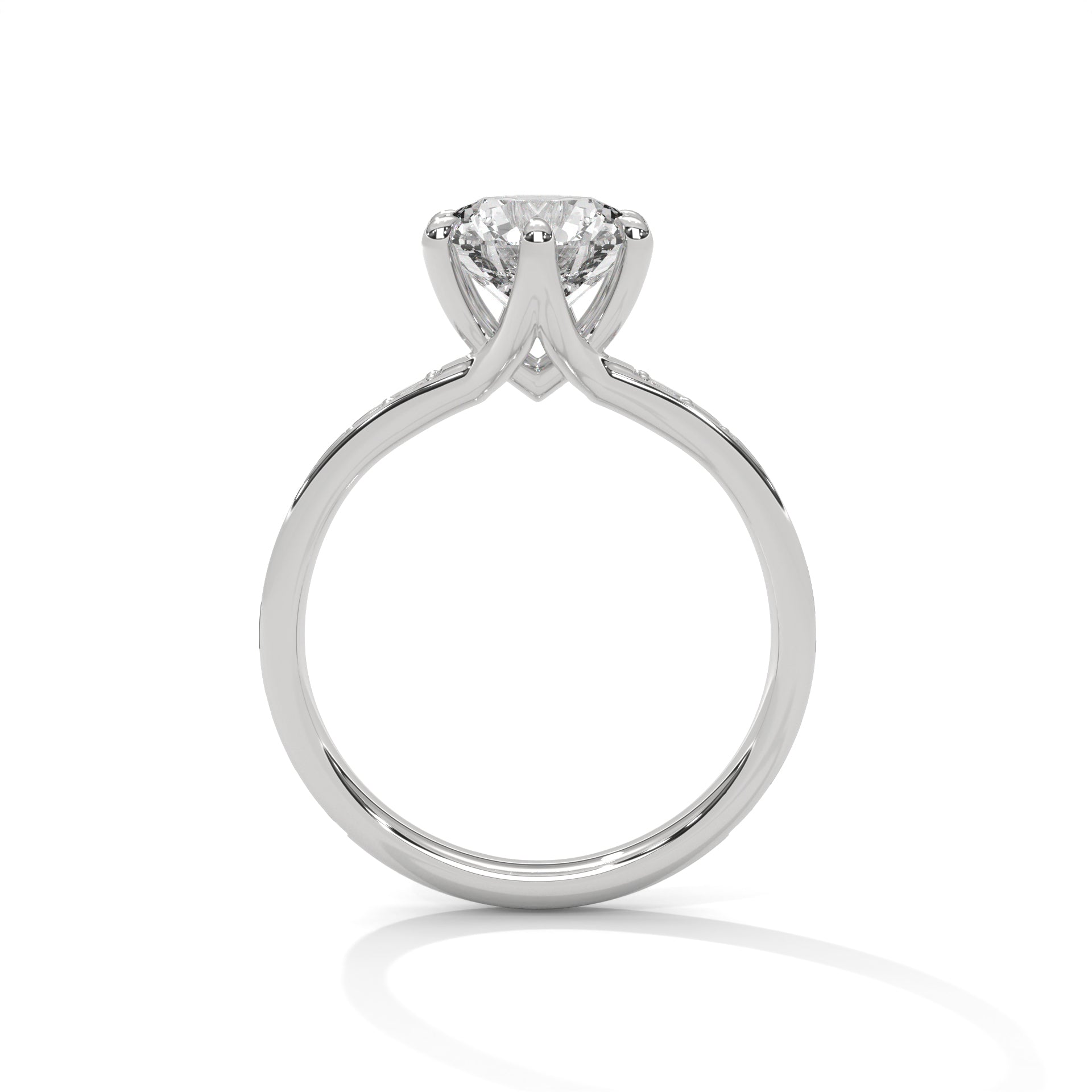1–3 Carat Round Cut Lab Grown Diamond Solitaire Ring – Six-Prong Pavé Band in 18K Gold