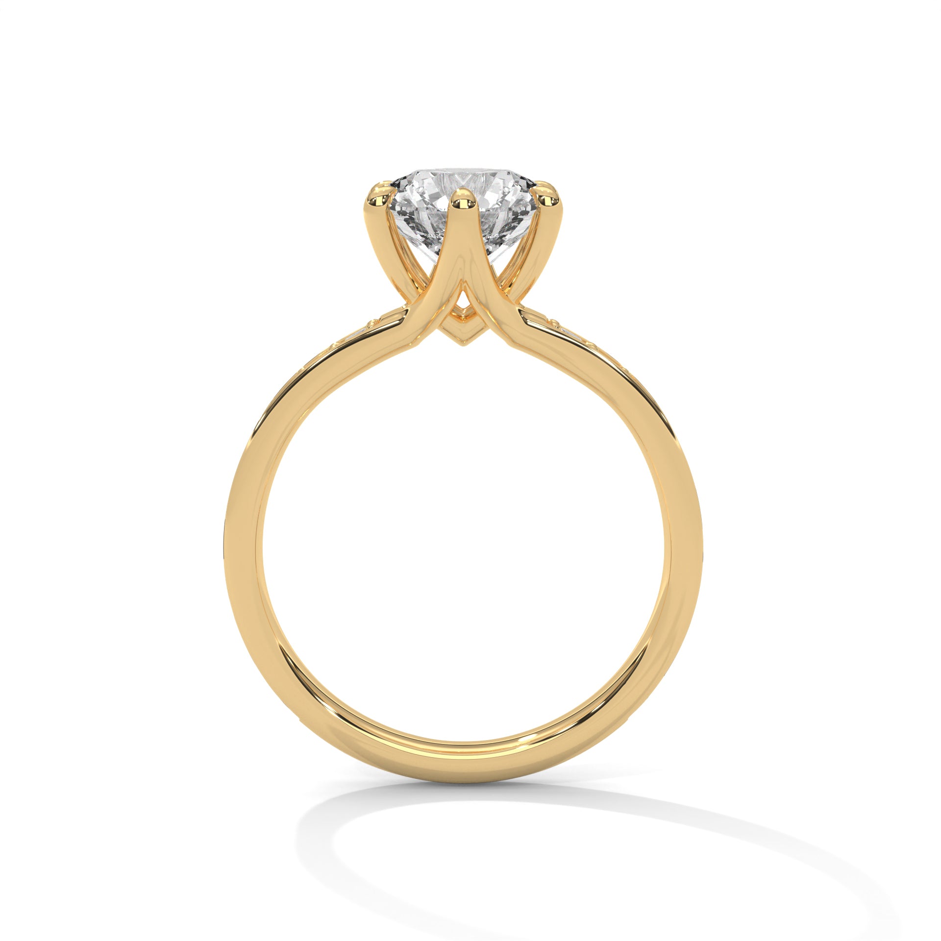 1–3 Carat Round Cut Lab Grown Diamond Solitaire Ring – Six-Prong Pavé Band in 18K Gold