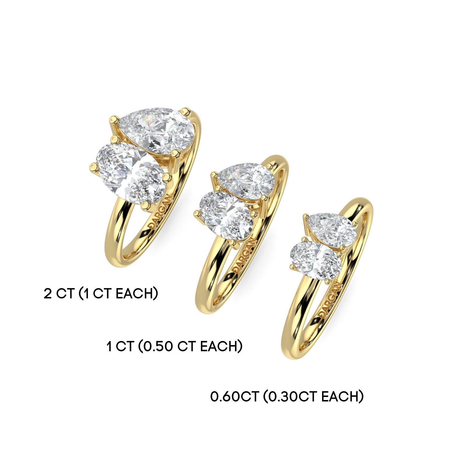 Oval and Pear Toi et Moi Lab-Grown Diamond Solitaire Ring in 18K White, Yellow & Rose Gold