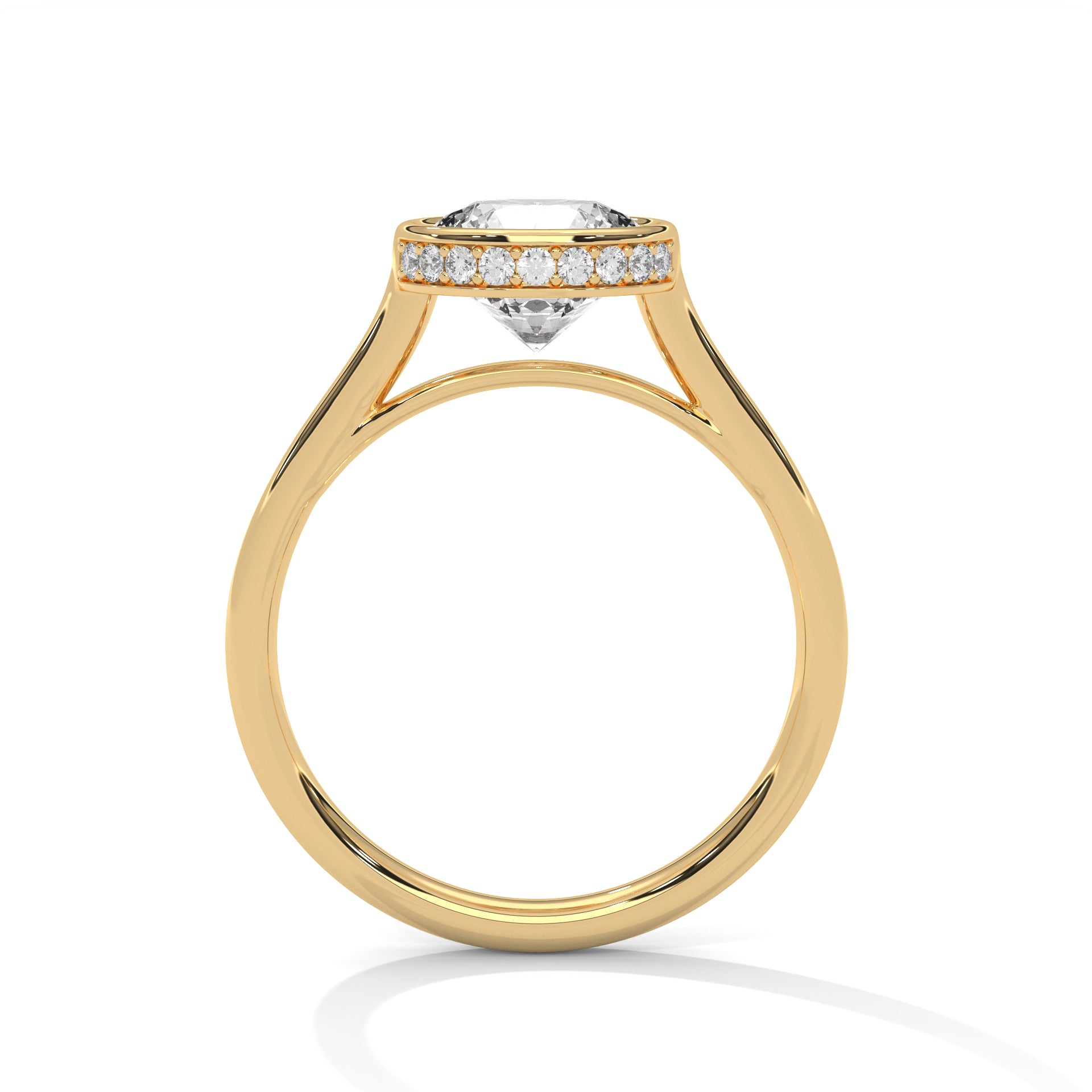 1–2 Carat Round Lab Grown Diamond Solitaire Ring with Hidden Halo | Bezel Setting