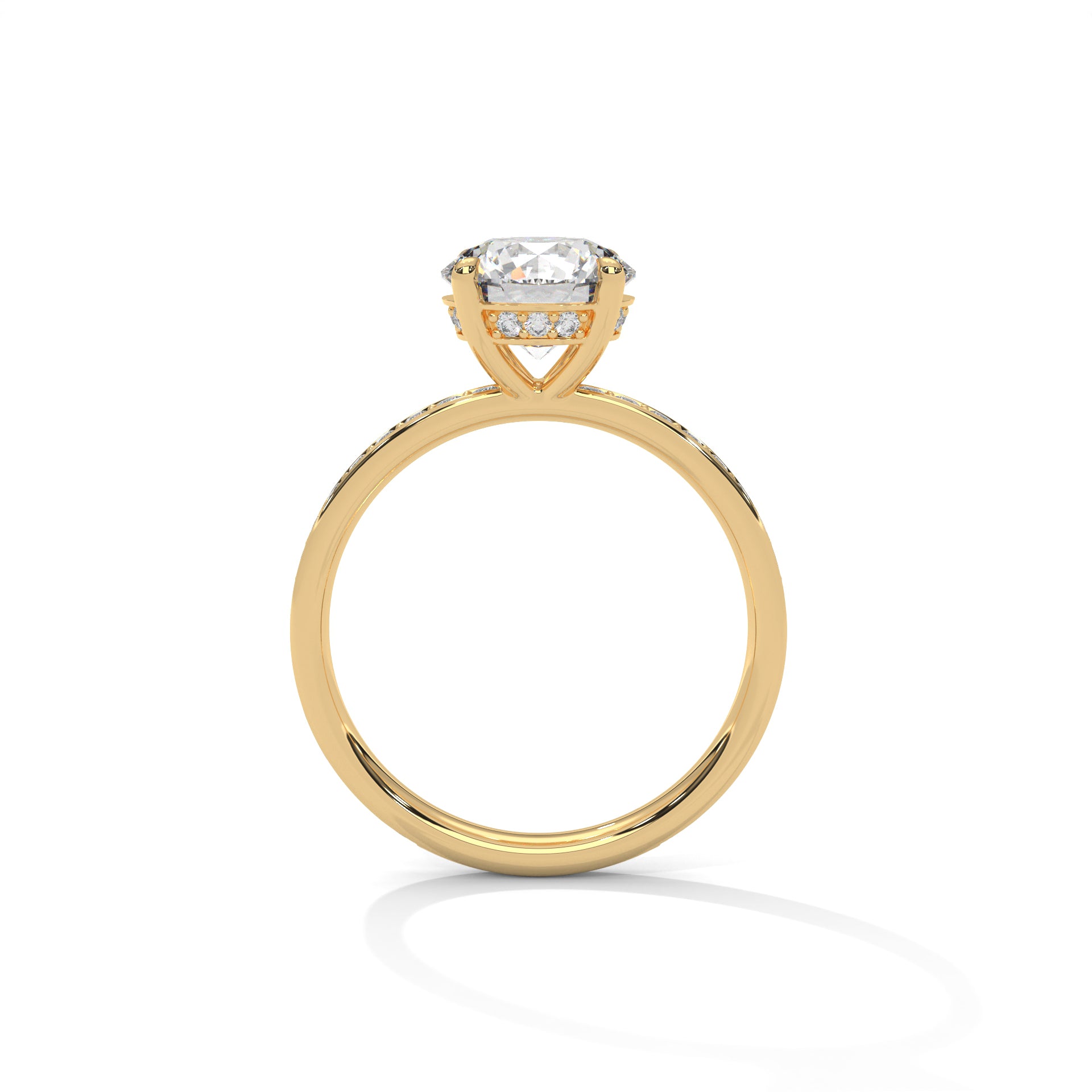 1-3 Carat Round Lab Grown Diamond Solitaire Ring – Pave Setting with Hidden Halo | 18K Gold