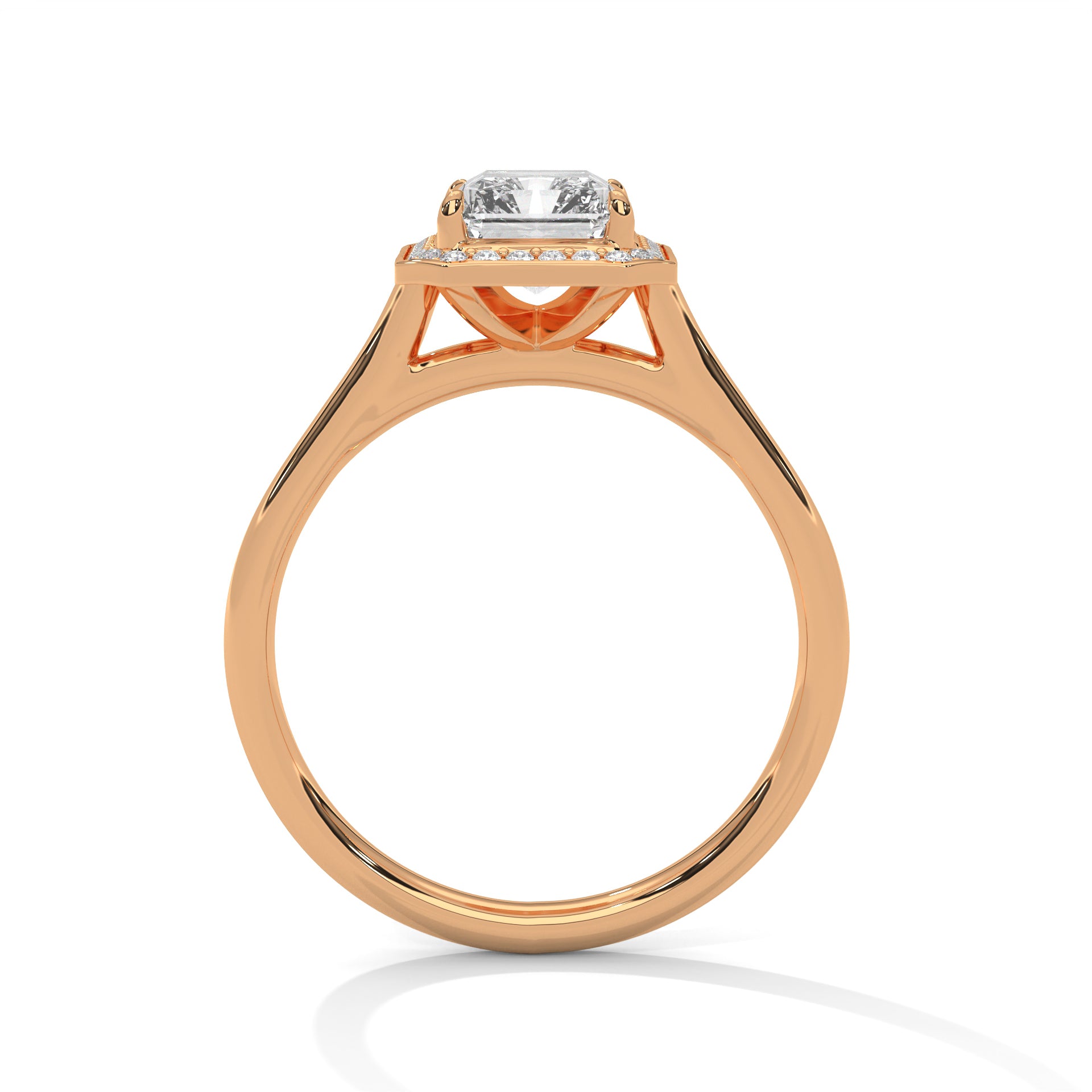 1–3 Carat Emerald Cut Lab Grown Diamond Solitaire Halo Ring – 18K White, Yellow, or Rose Gold